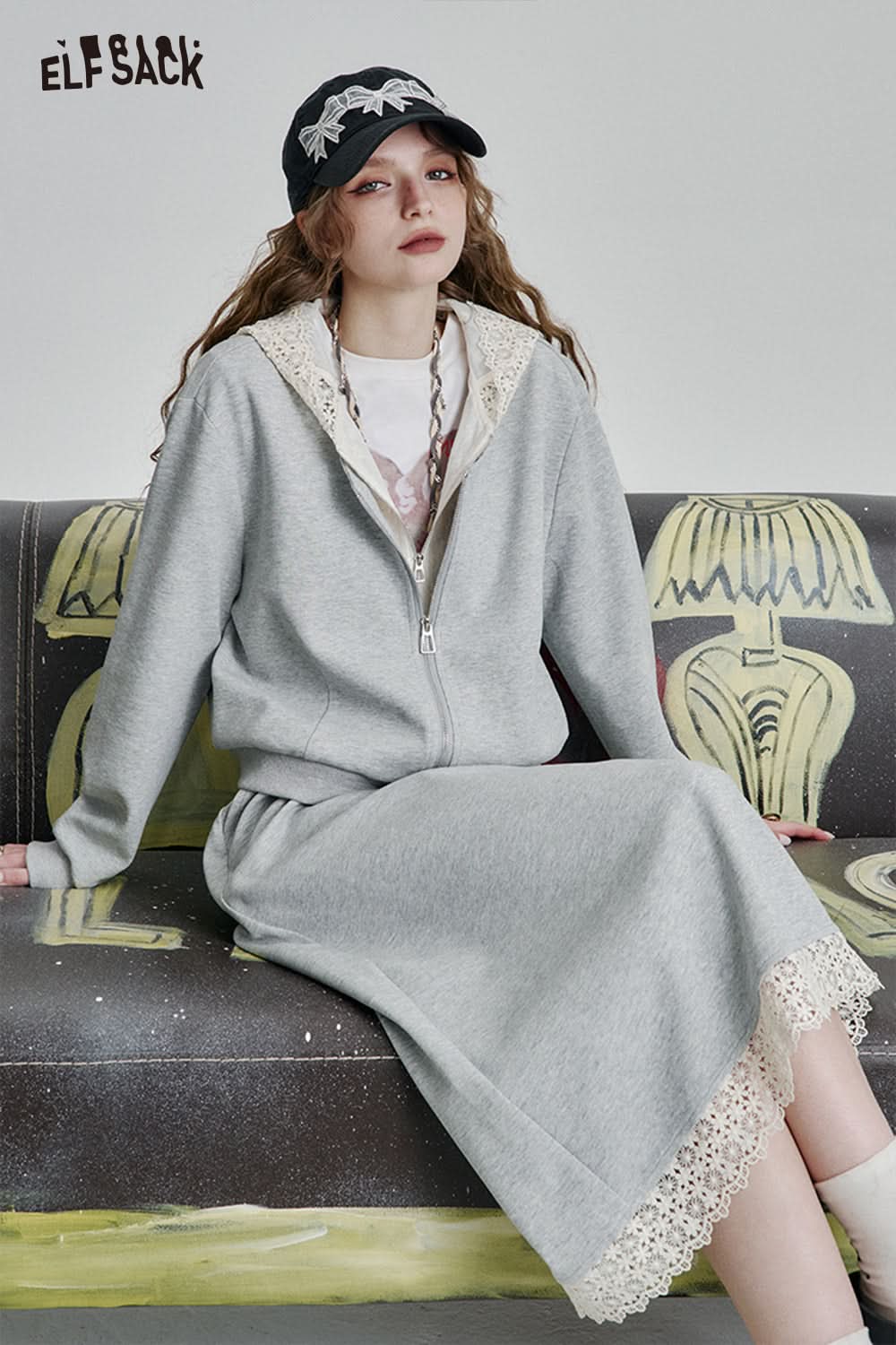 ELFSACK Zipper Hooded Long Sleeve Sweatshirt Long Skirt Set Sport Fashion Female Suits Y2k Clothes