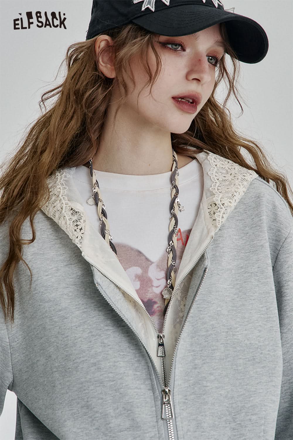 ELFSACK Zipper Hooded Long Sleeve Sweatshirt Long Skirt Set Sport Fashion Female Suits Y2k Clothes