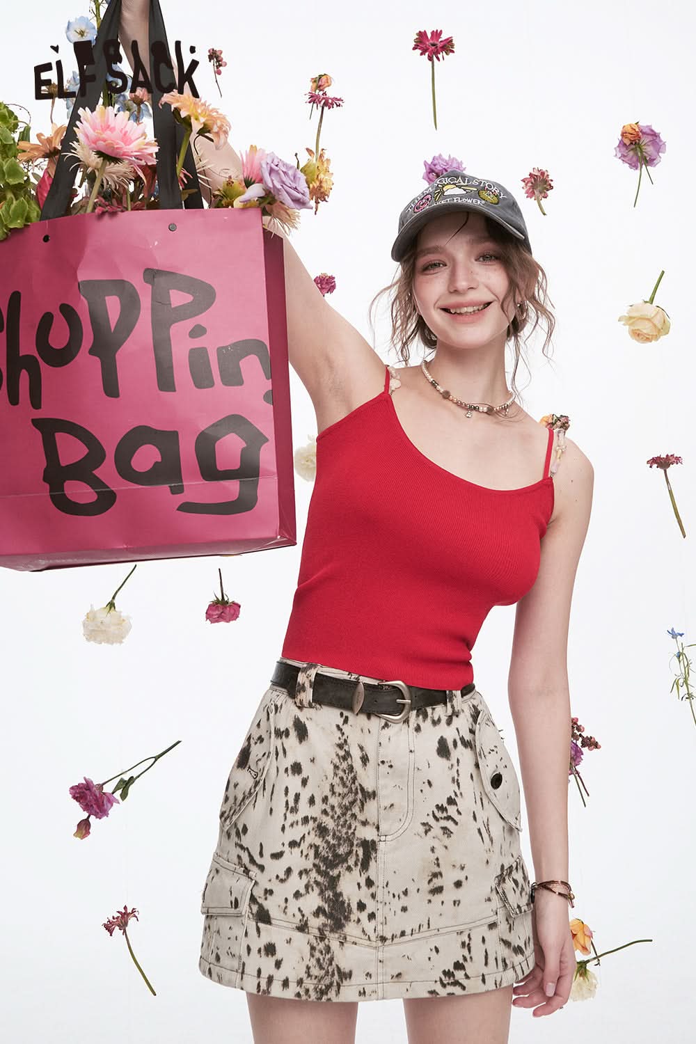 ELFSACK Y2K Retro Leopard Print A-line Denim Skirt Women's Wasteland Style Cotton Mini Skirt