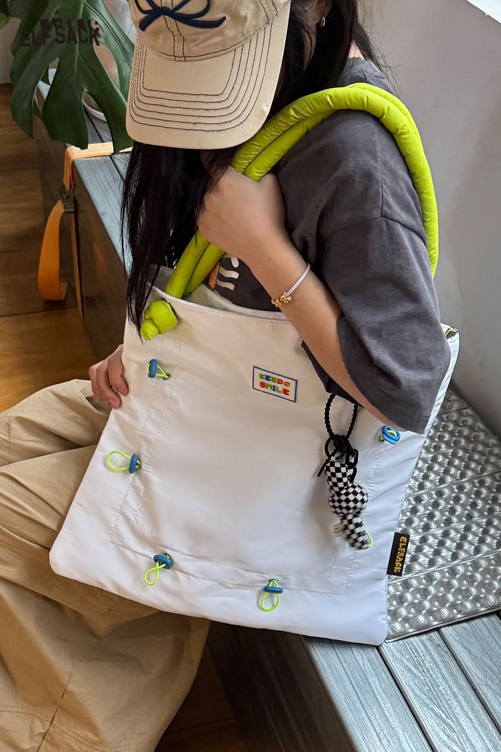 ELFSACK Y2K Large Capacity Canvas Bag Trendy Leisure Travel Sports Shoulder Bag