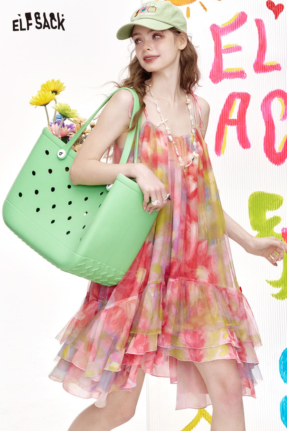 ELFSACK Dopamine Gradient Chiffon Camisole Chic Dress