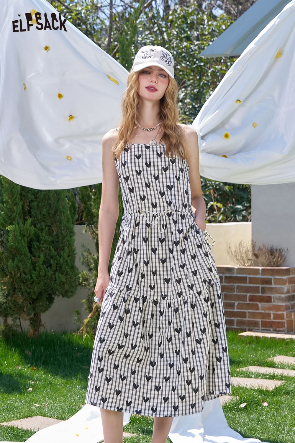 ELFSACK Plaid Chic Suspender Dress