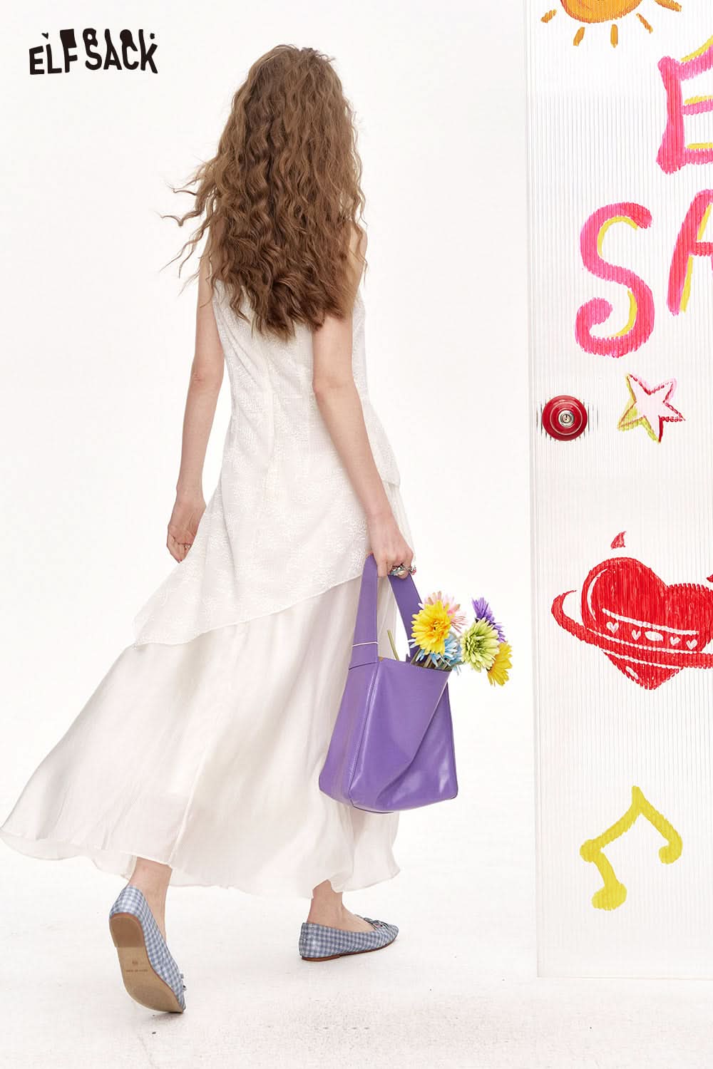 ELFSACK White Suspender Waist Cinching Chic Dress