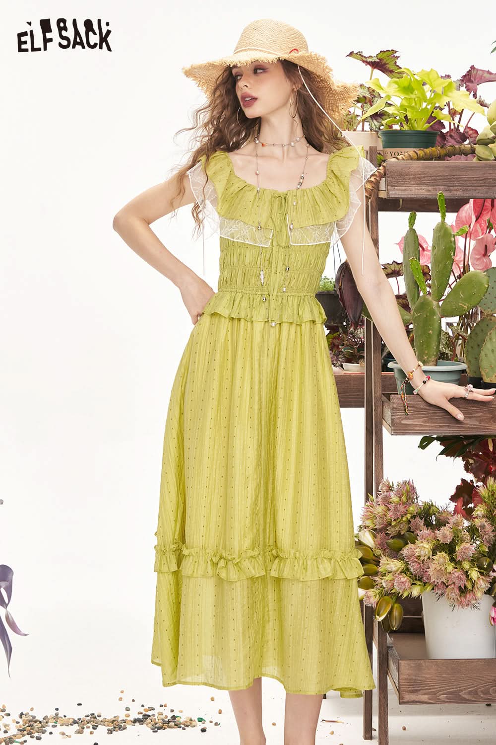 ELFSACK Lace Patchwork One Shoulder Chic Dress