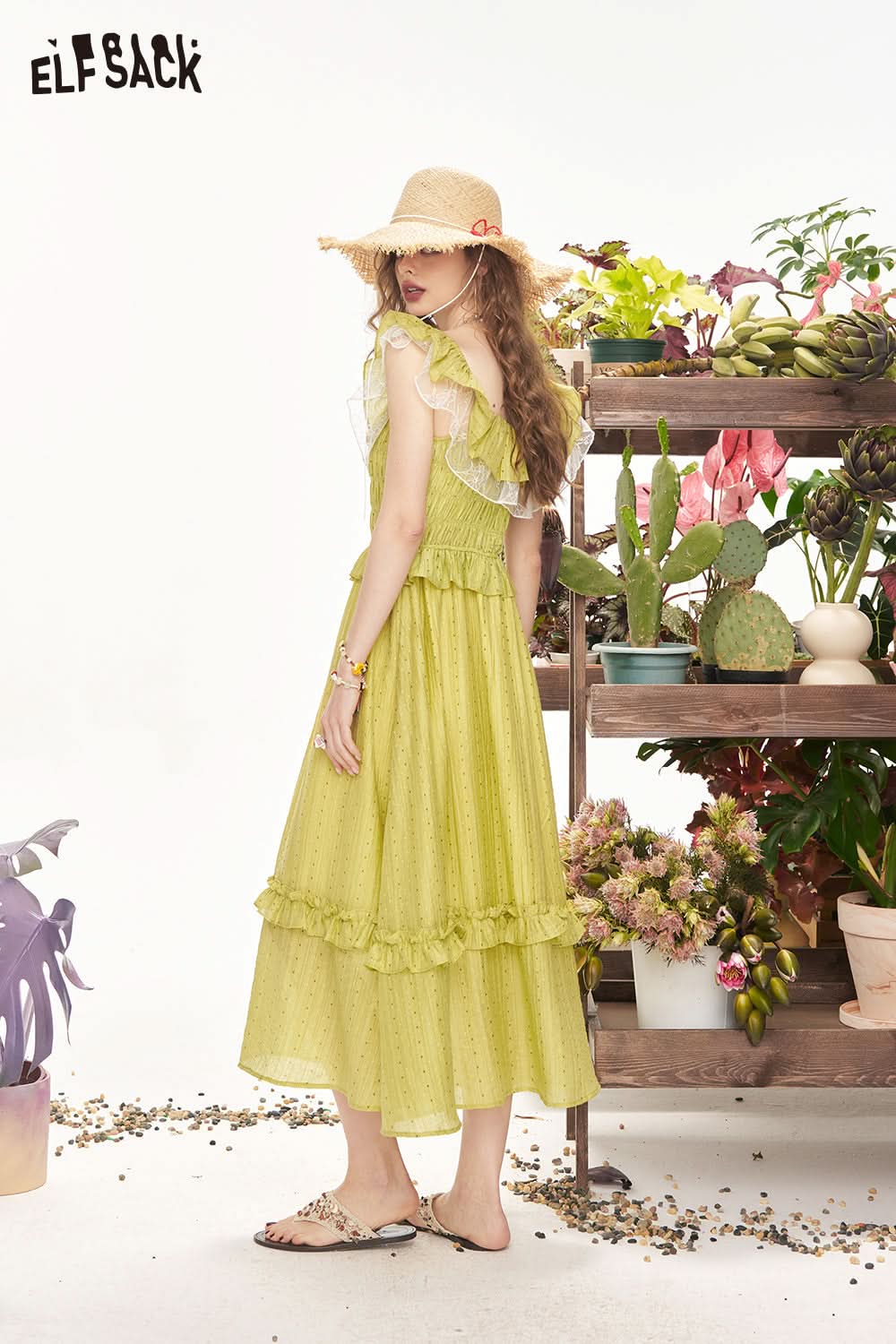 ELFSACK Lace Patchwork One Shoulder Chic Dress