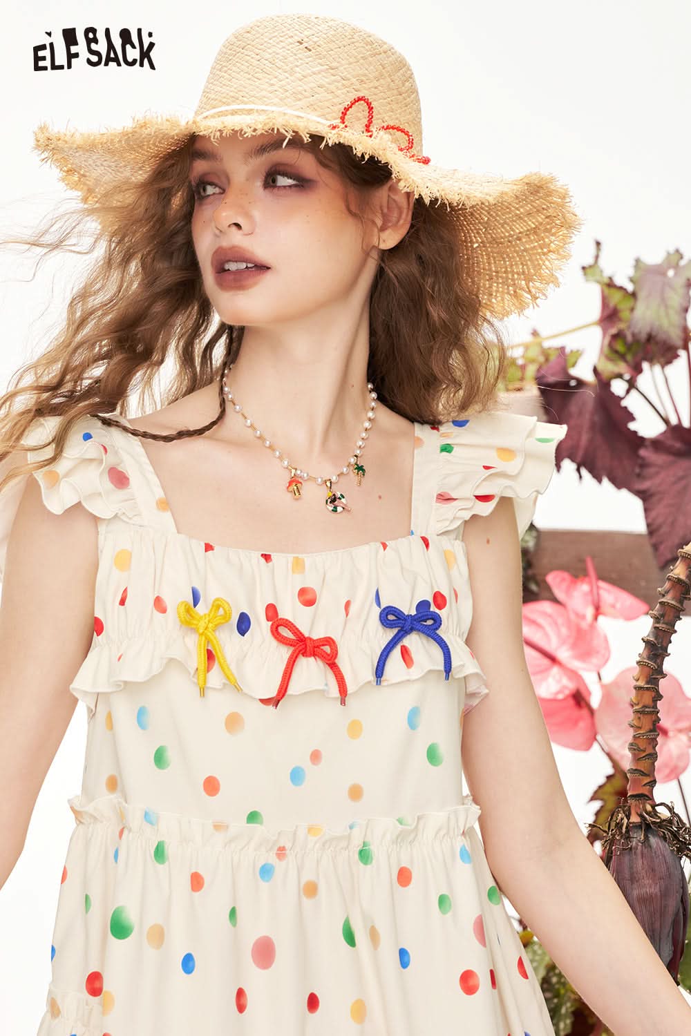 ELFSACK Colorful Polka Dot Small Fly Sleeve Suspender Chic Dress