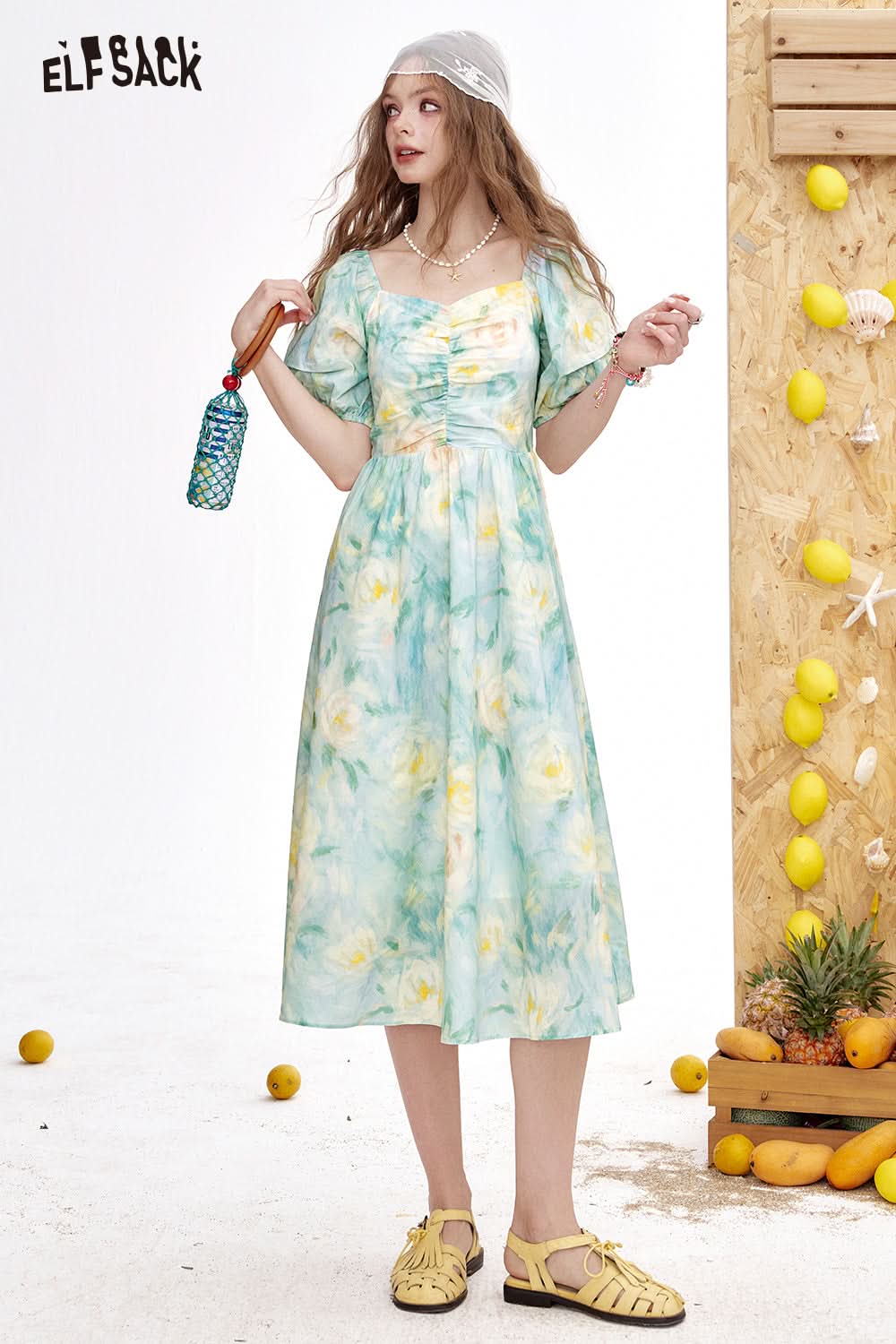 ELFSACK Bubble Sleeve Chic Long Dress