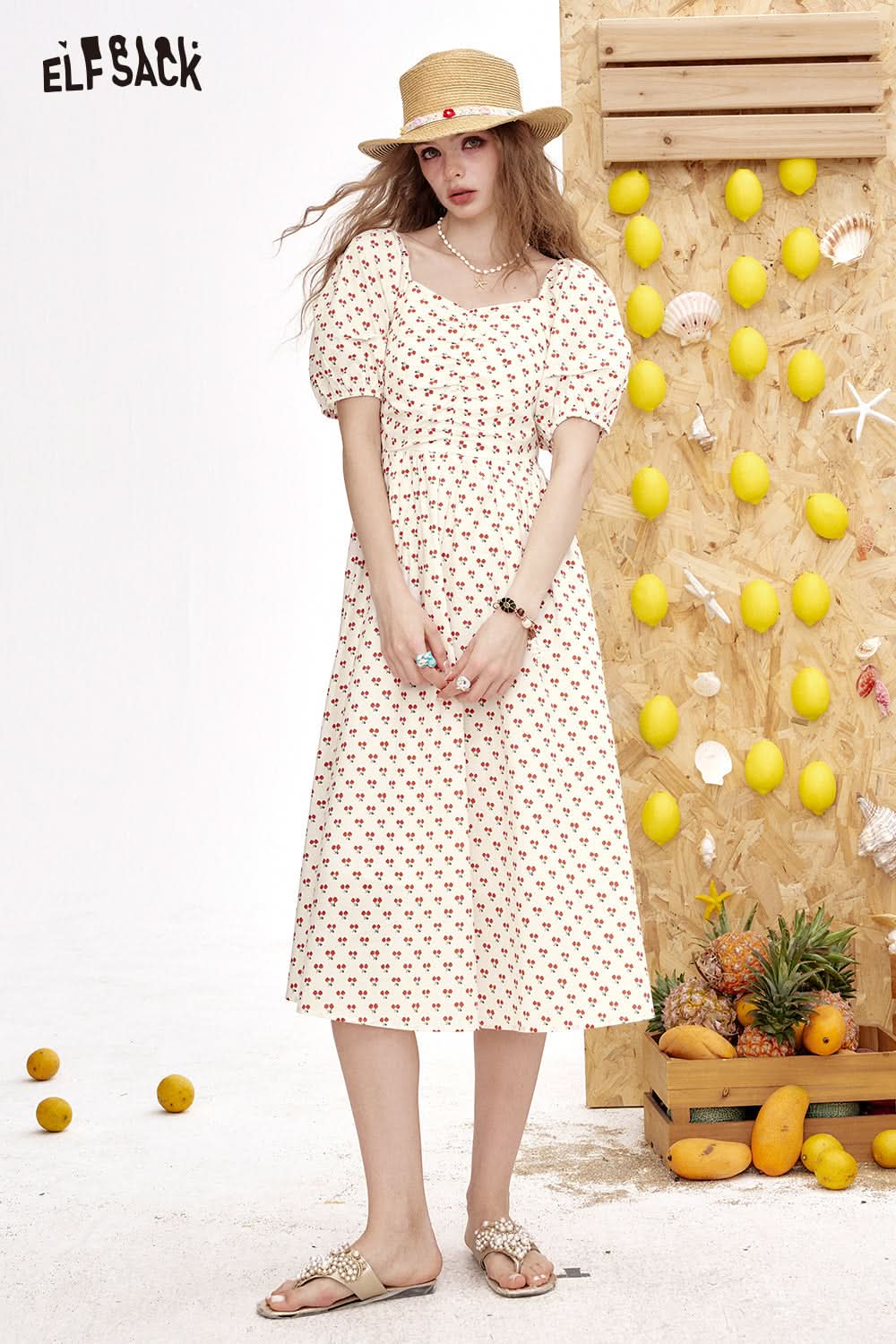 ELFSACK Bubble Sleeve Chic Long Dress