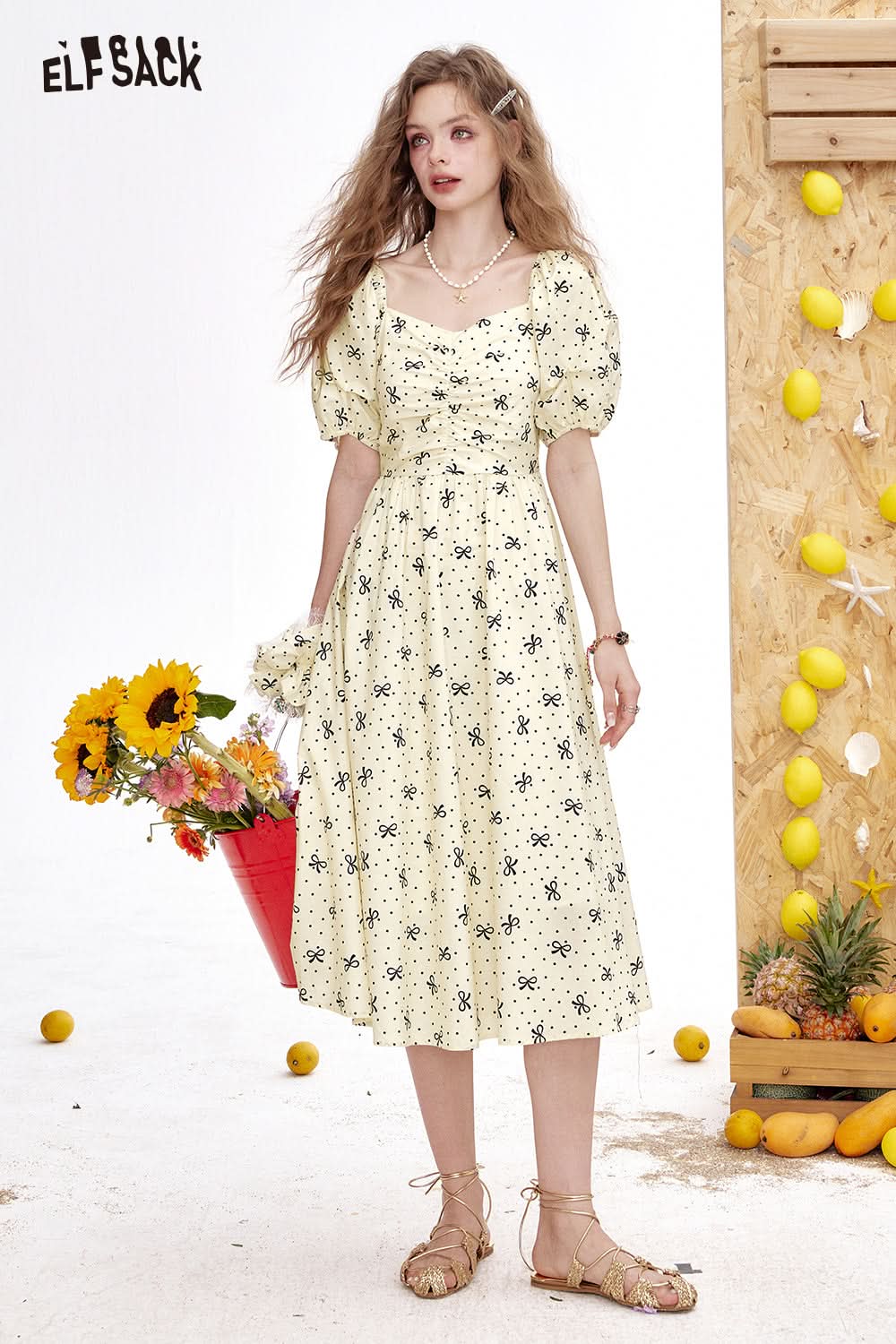 ELFSACK Bubble Sleeve Chic Long Dress