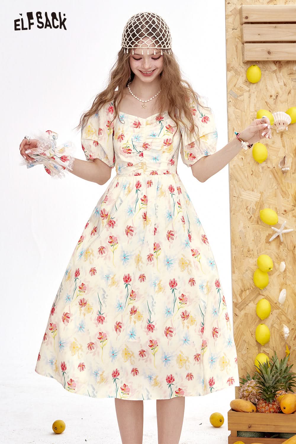 ELFSACK Bubble Sleeve Chic Long Dress