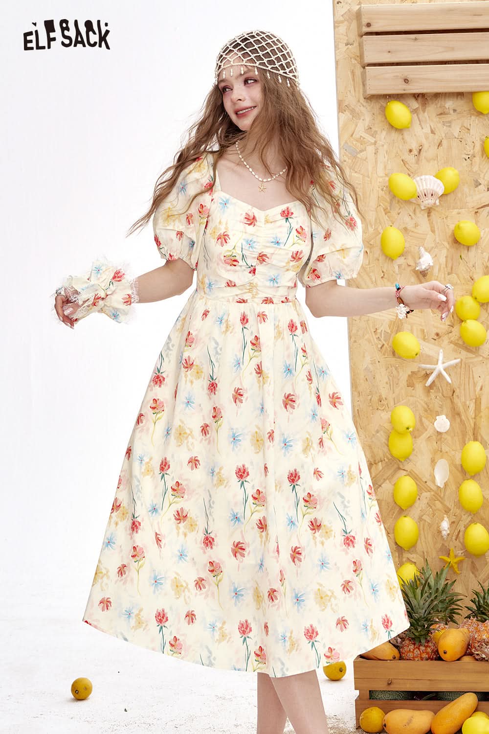 ELFSACK Bubble Sleeve Chic Long Dress