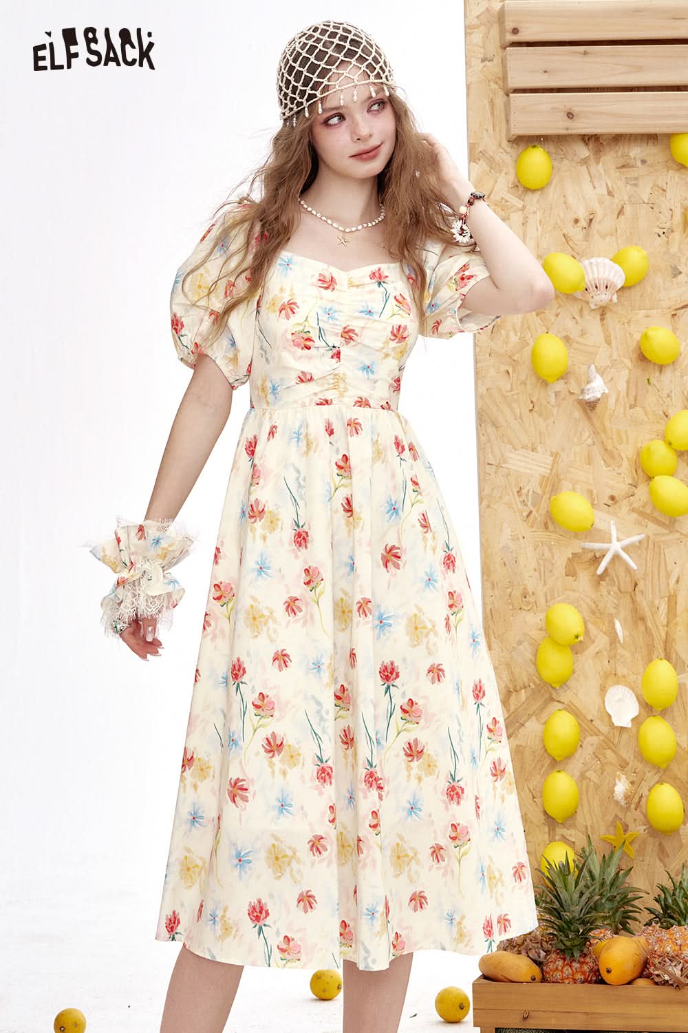 ELFSACK Bubble Sleeve Chic Long Dress