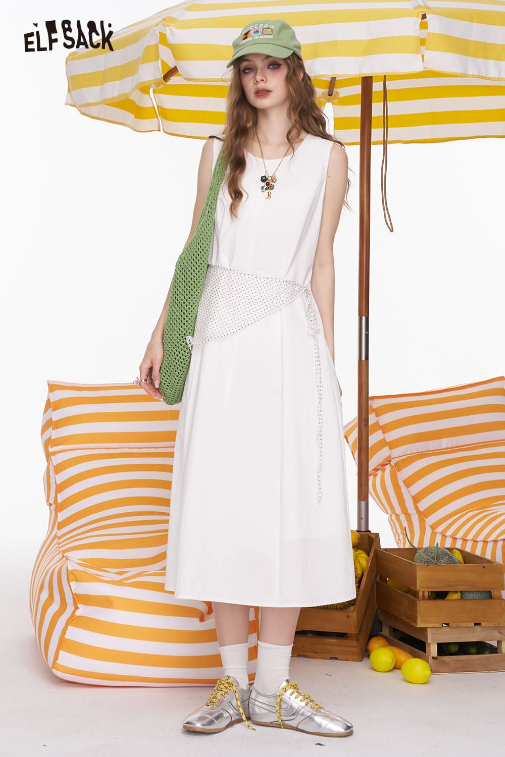 ELFSACK White Sleeveless Chic Vest Dress