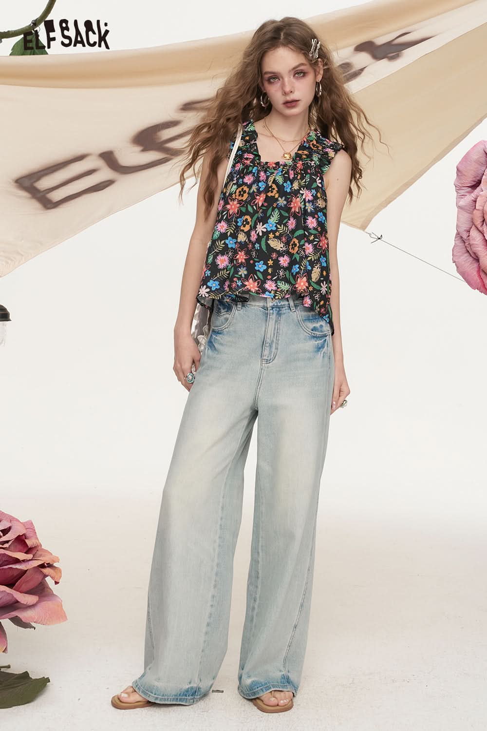 ELFSACK Floral Sleeveless Chic Shirt