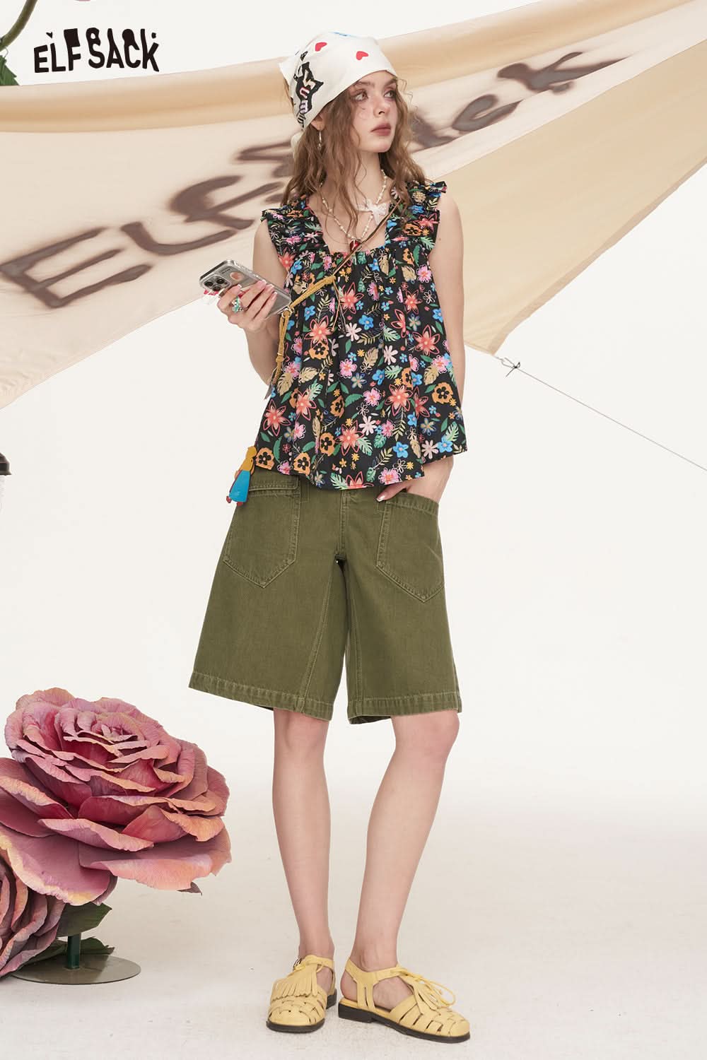 ELFSACK Floral Sleeveless Chic Shirt