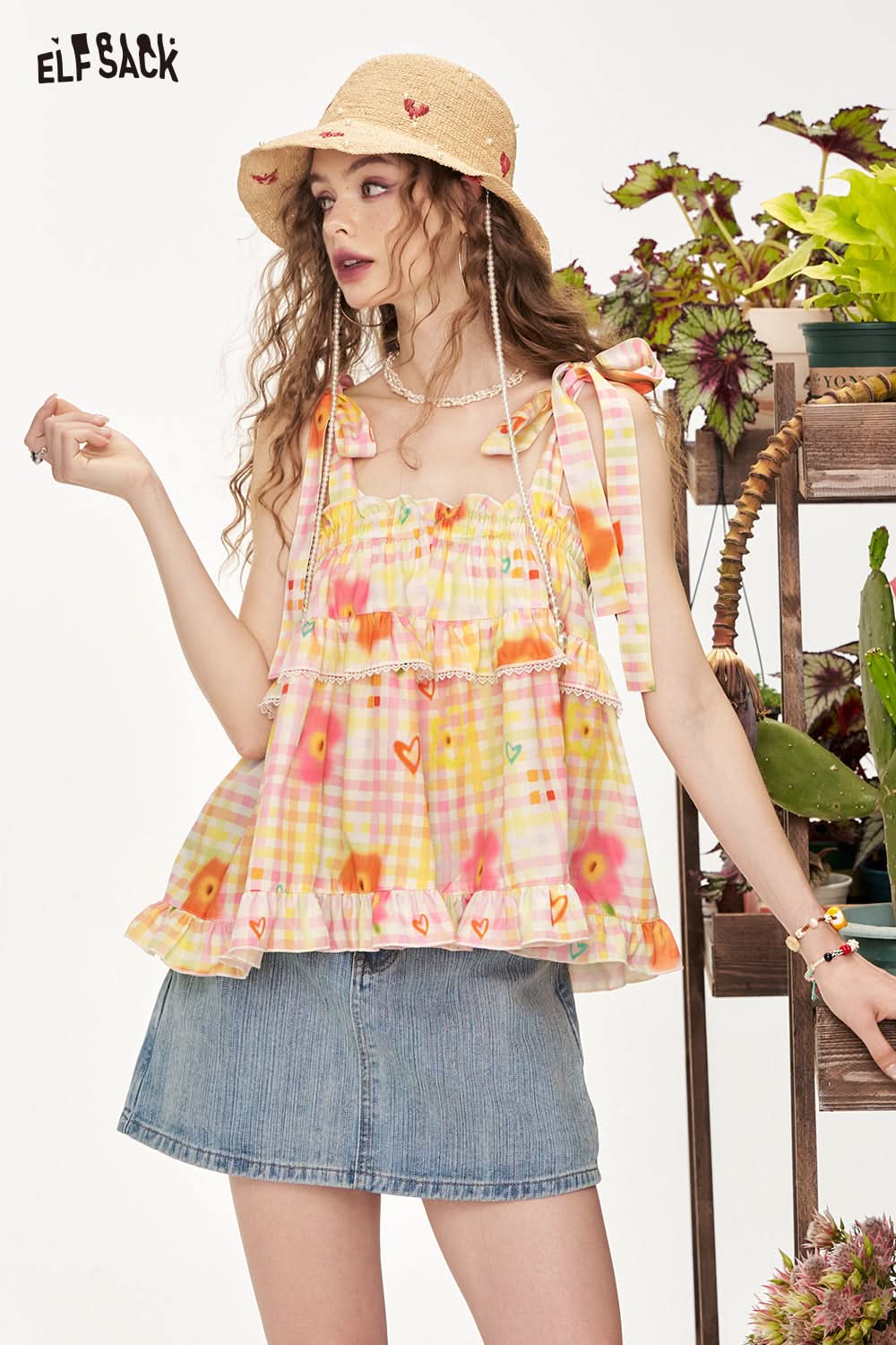 ELFSACK Y2K Dopamine Lace Up Camisole Vest