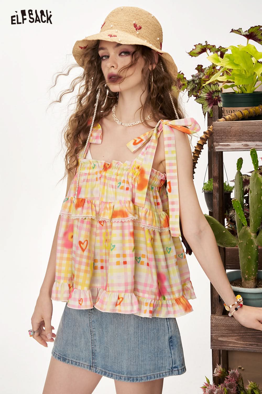 ELFSACK Y2K Dopamine Lace Up Camisole Vest