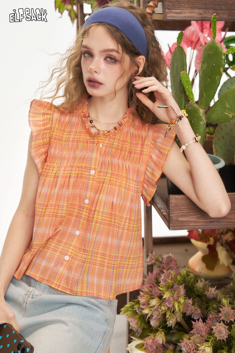 ELFSACK Y2K Dopamine Sweet Little Flying Sleeve Shirt