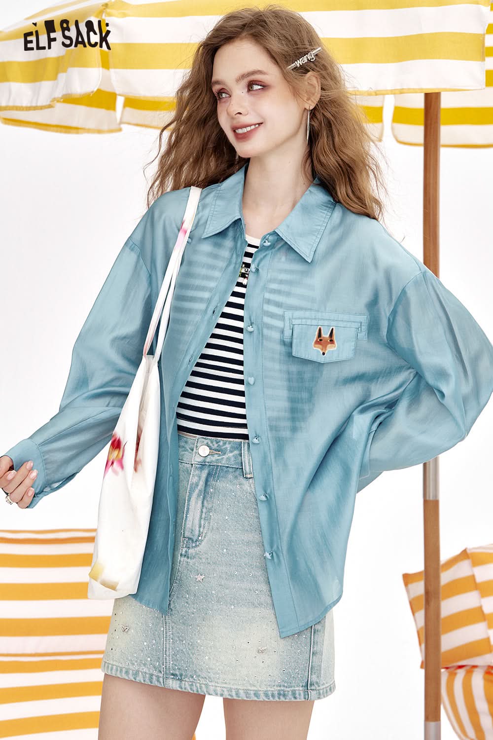 ELFSACK Loose Casual Thin Retro Long Sleeve Shirt