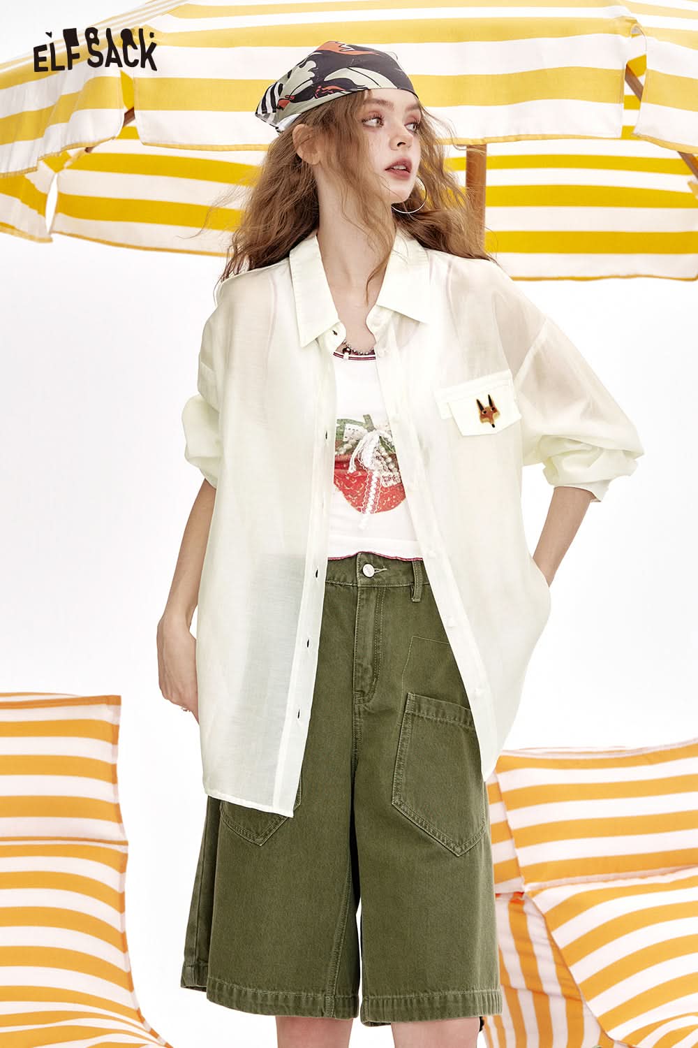ELFSACK Loose Casual Thin Retro Long Sleeve Shirt