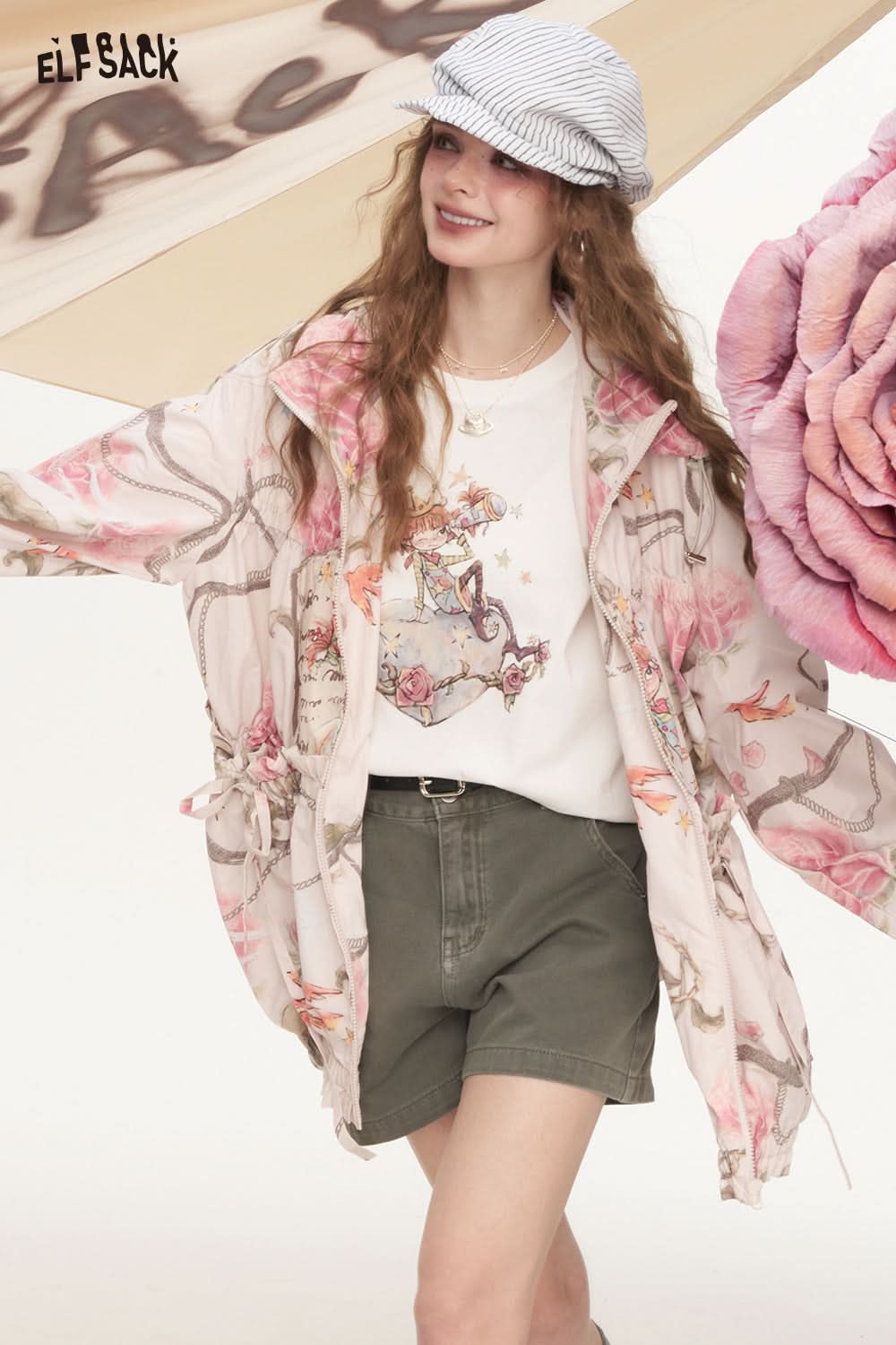 ELFSACK Original Printed Hooded Lightweight Long Sleeved Jacket
