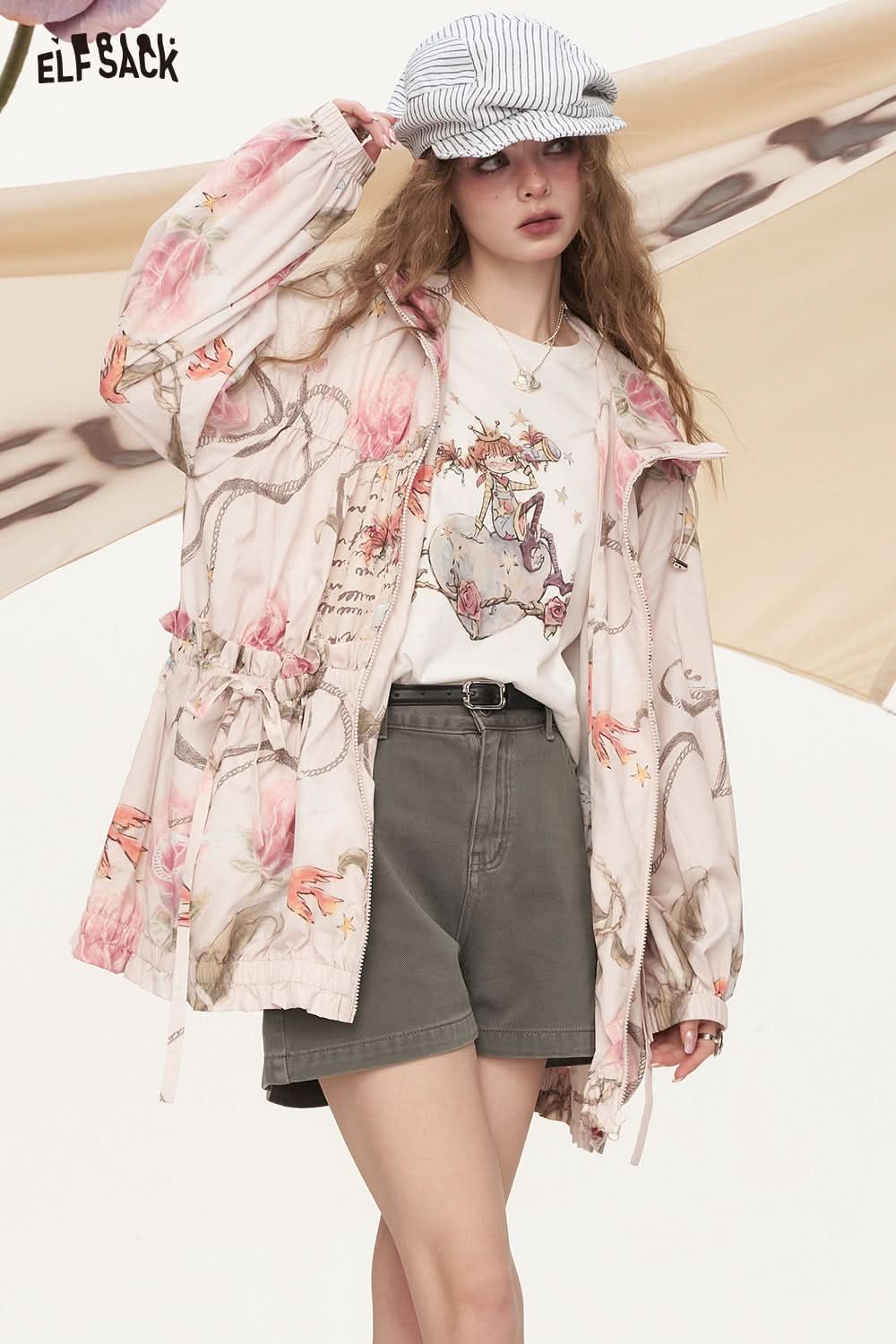 ELFSACK Original Printed Hooded Lightweight Long Sleeved Jacket