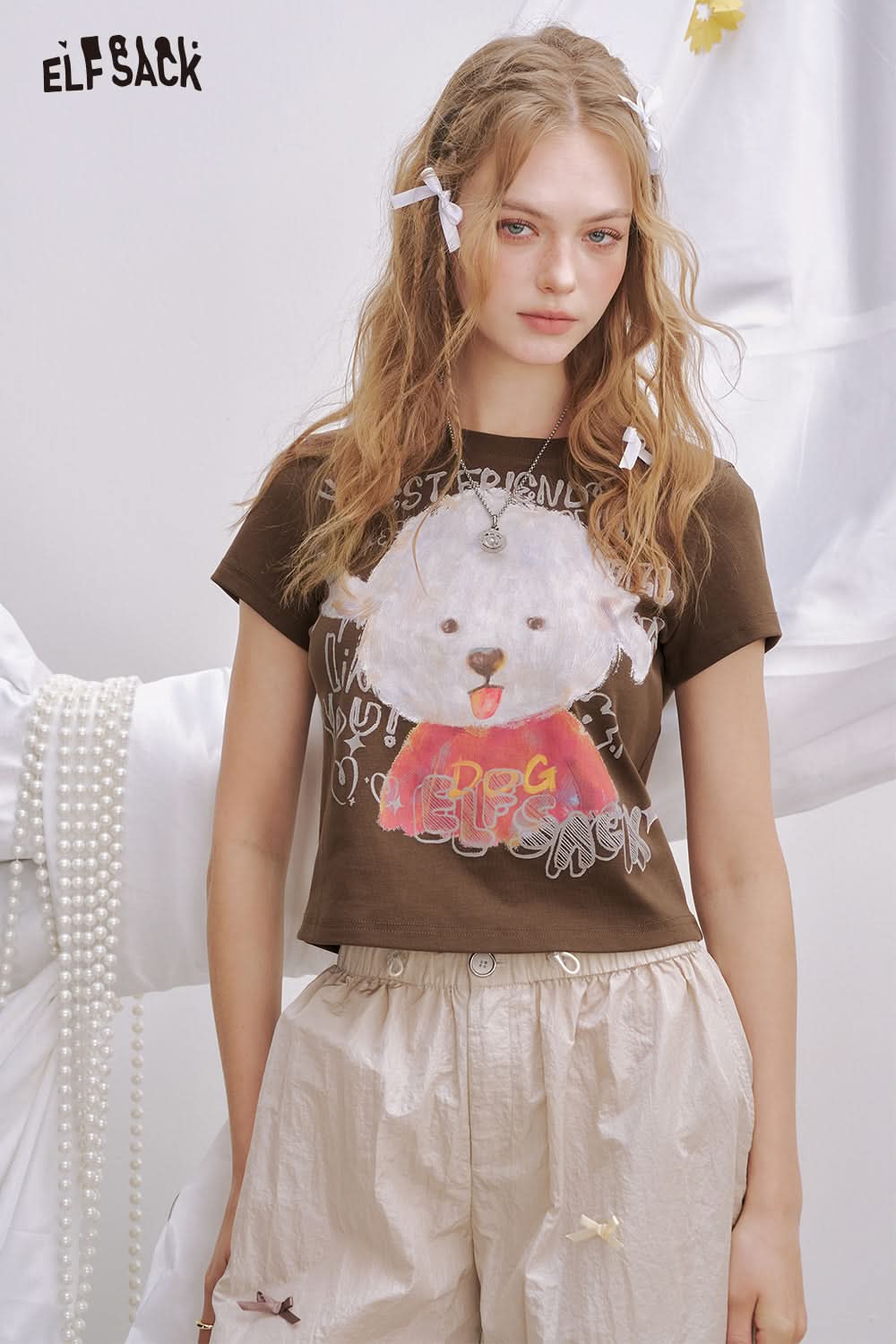 ELFSACK Dog Print Short Sleeved T-Shirt