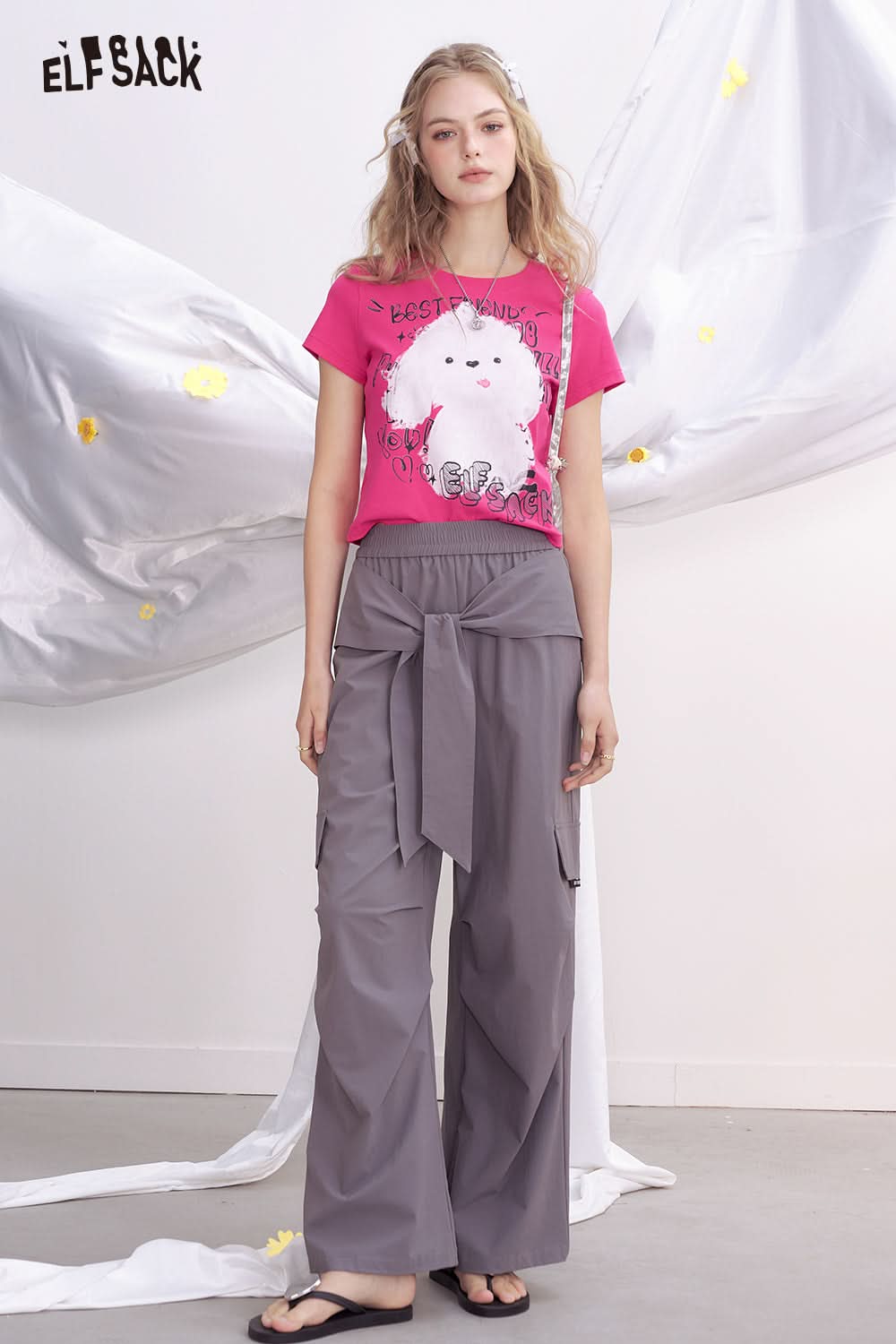 ELFSACK Dog Print Short Sleeved T-Shirt