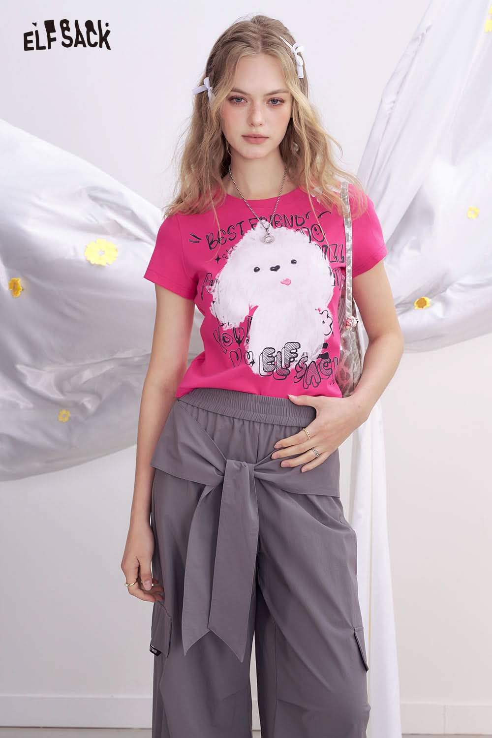 ELFSACK Dog Print Short Sleeved T-Shirt