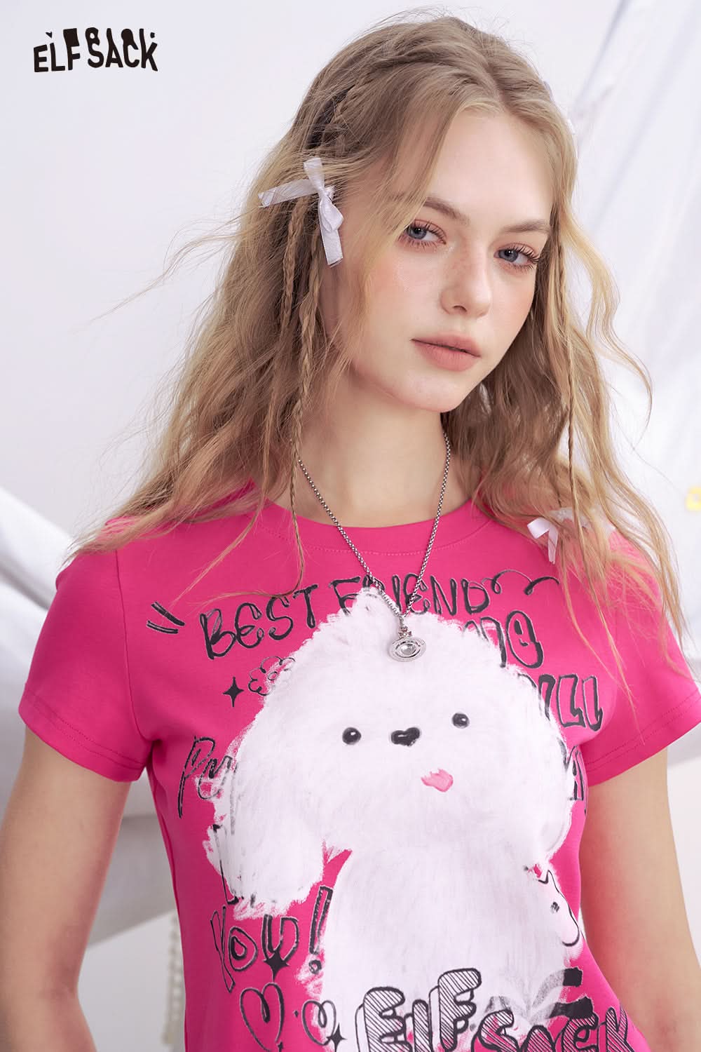 ELFSACK Dog Print Short Sleeved T-Shirt