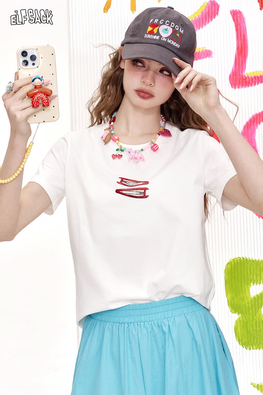 ELFSACK Dopamine Print Loose Casual Short Sleeved T-Shirt