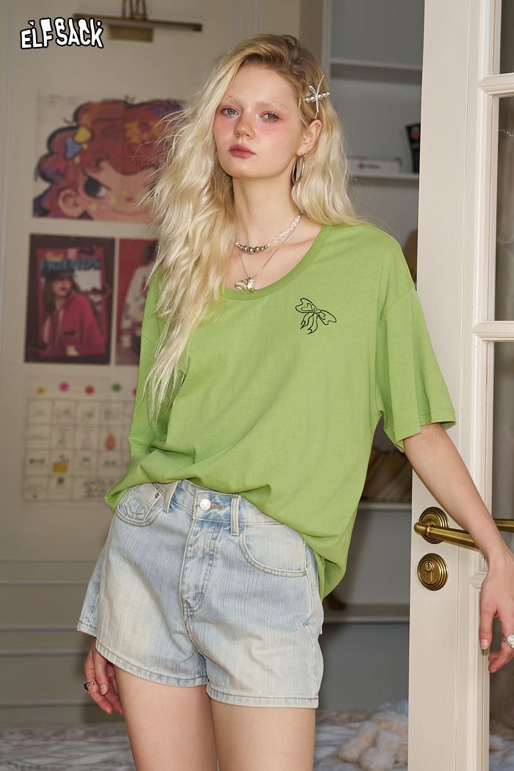 ELFSACK Y2K Graffiti Printed Short Sleeved Casual T-Shirt