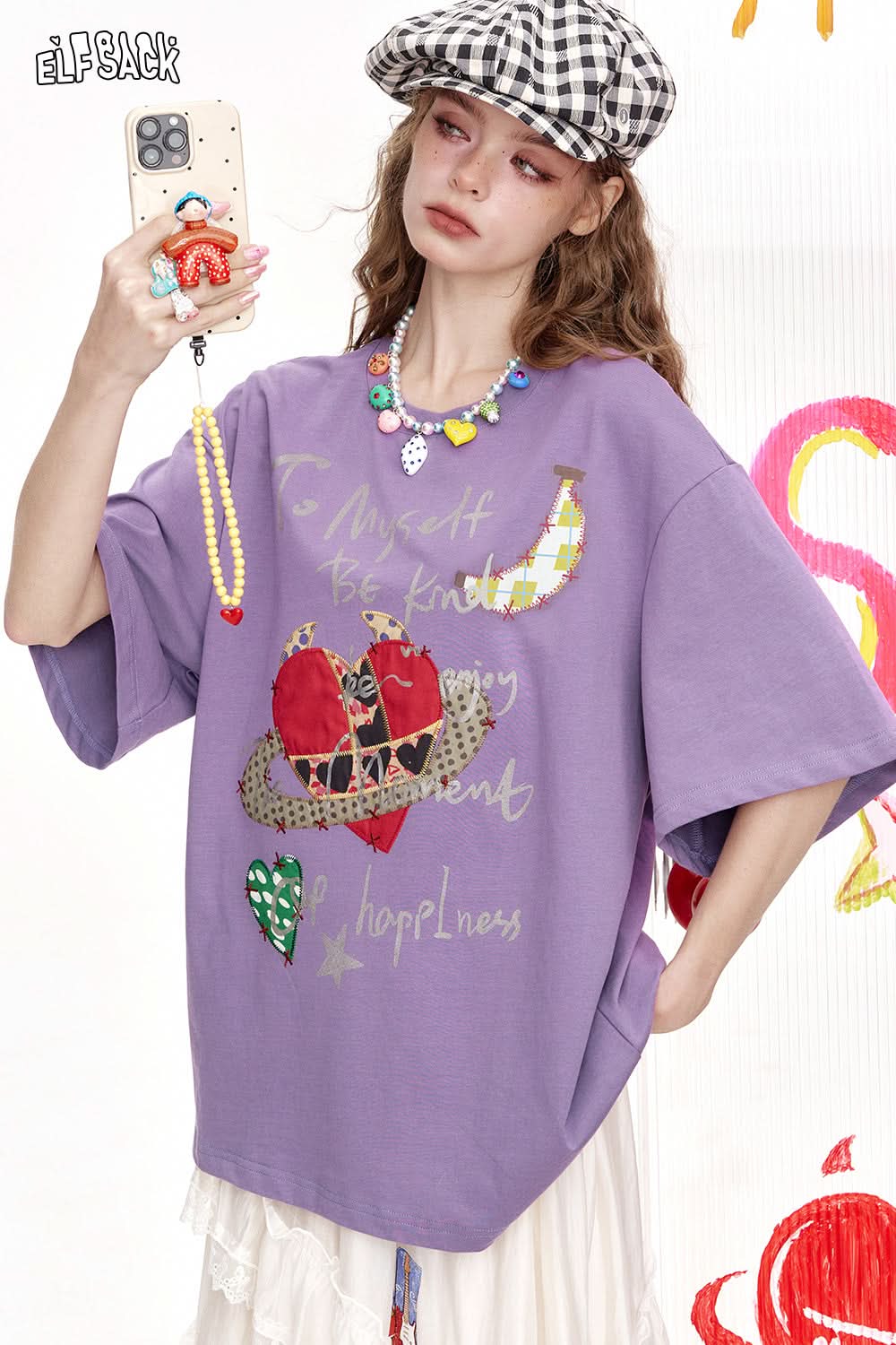 ELFSACK Devil'S Corner Love Printed Loose Casual Short Sleeved T-Shirt