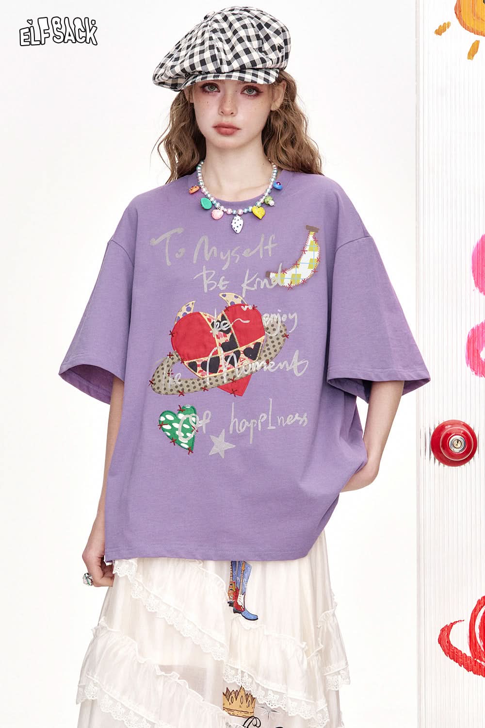 ELFSACK Devil'S Corner Love Printed Loose Casual Short Sleeved T-Shirt