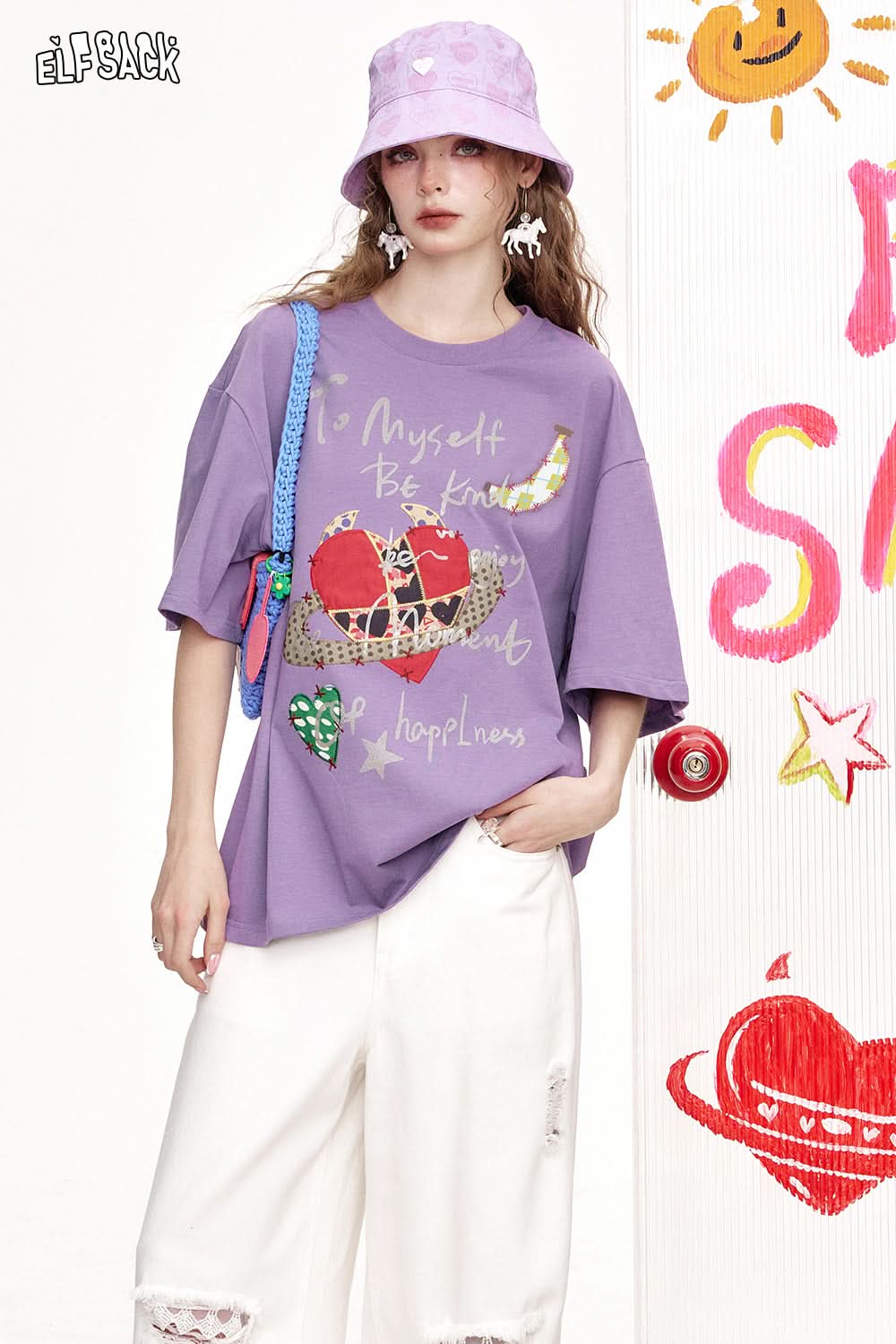 ELFSACK Devil'S Corner Love Printed Loose Casual Short Sleeved T-Shirt