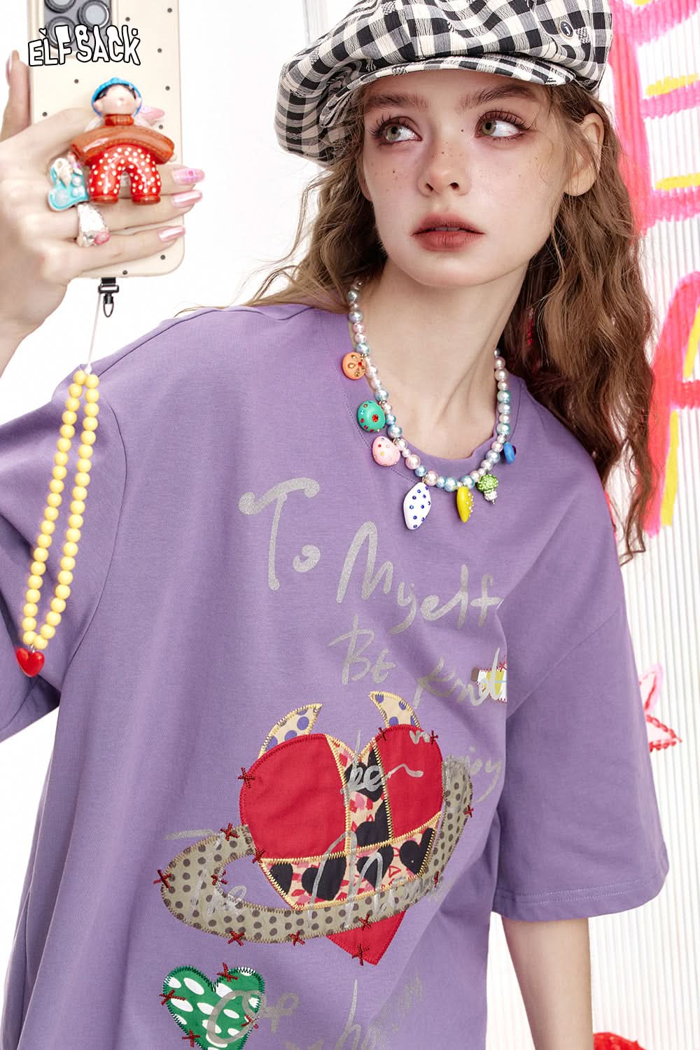 ELFSACK Devil'S Corner Love Printed Loose Casual Short Sleeved T-Shirt