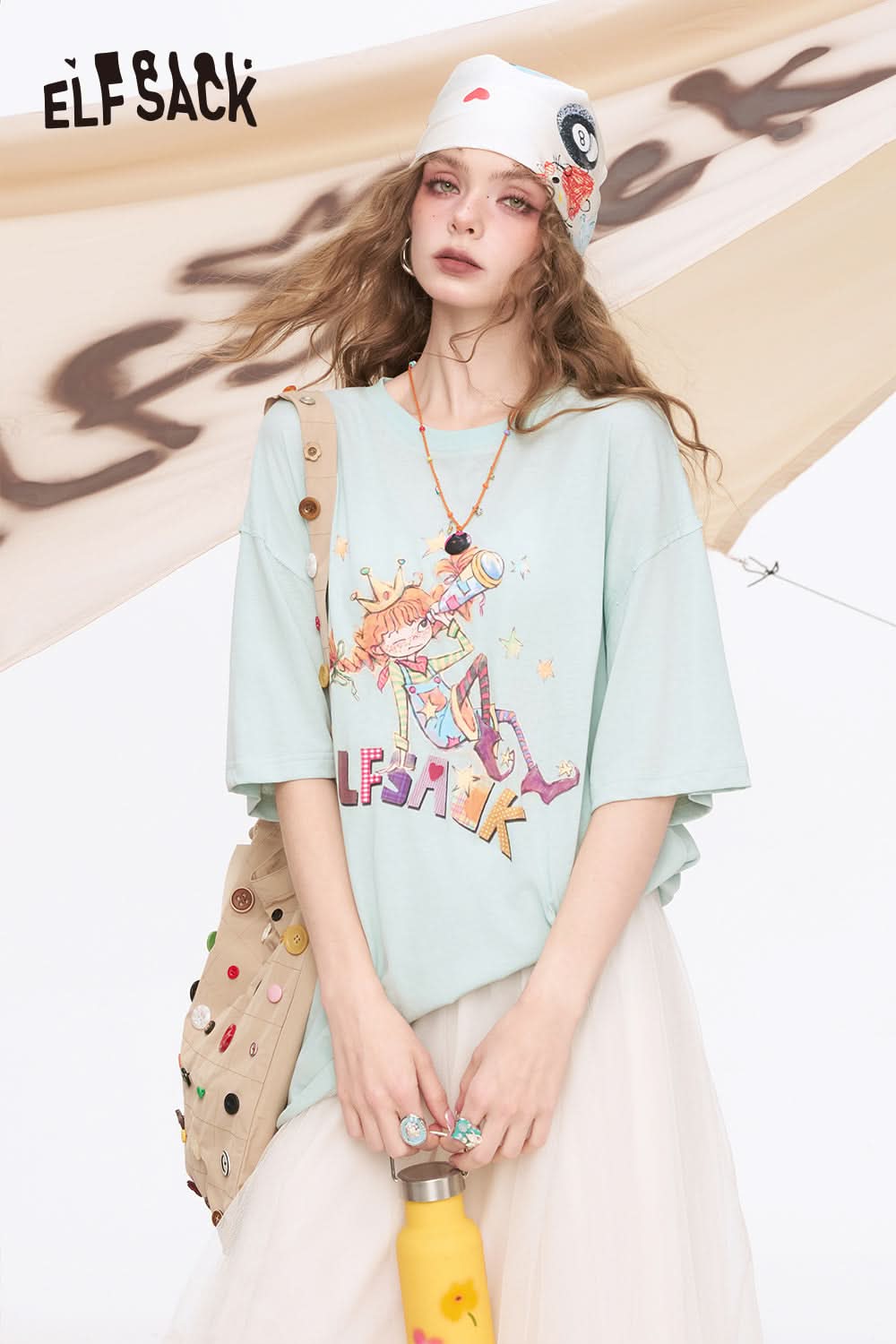 ELFSACK Printed Loose Casual Short Sleeve T-Shirt