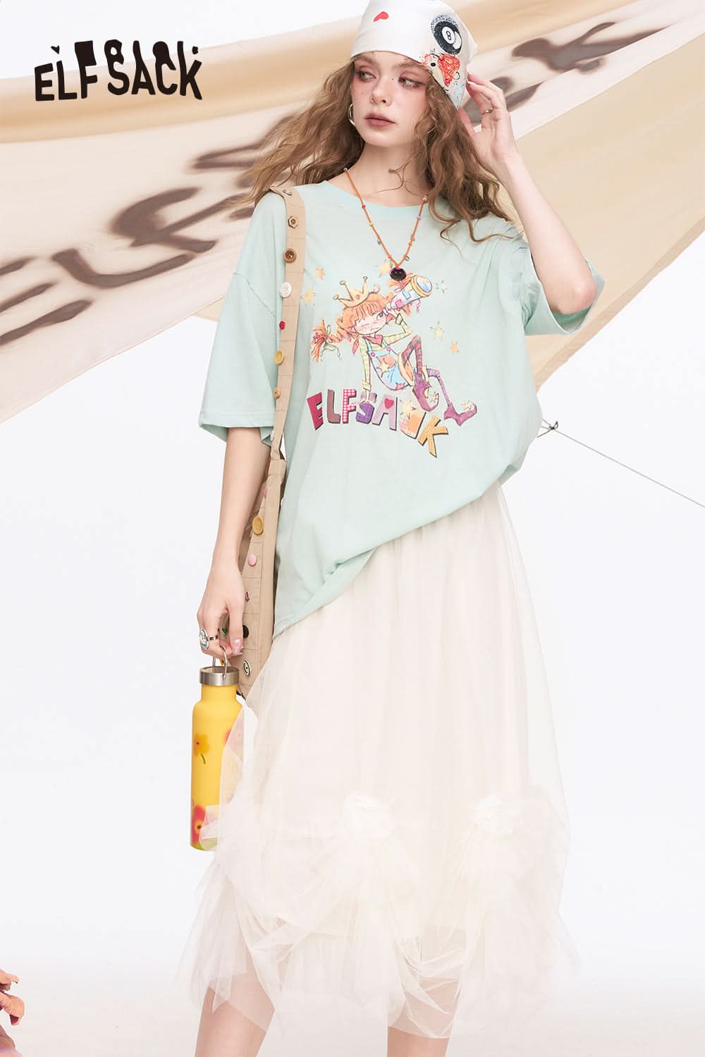 ELFSACK Printed Loose Casual Short Sleeve T-Shirt