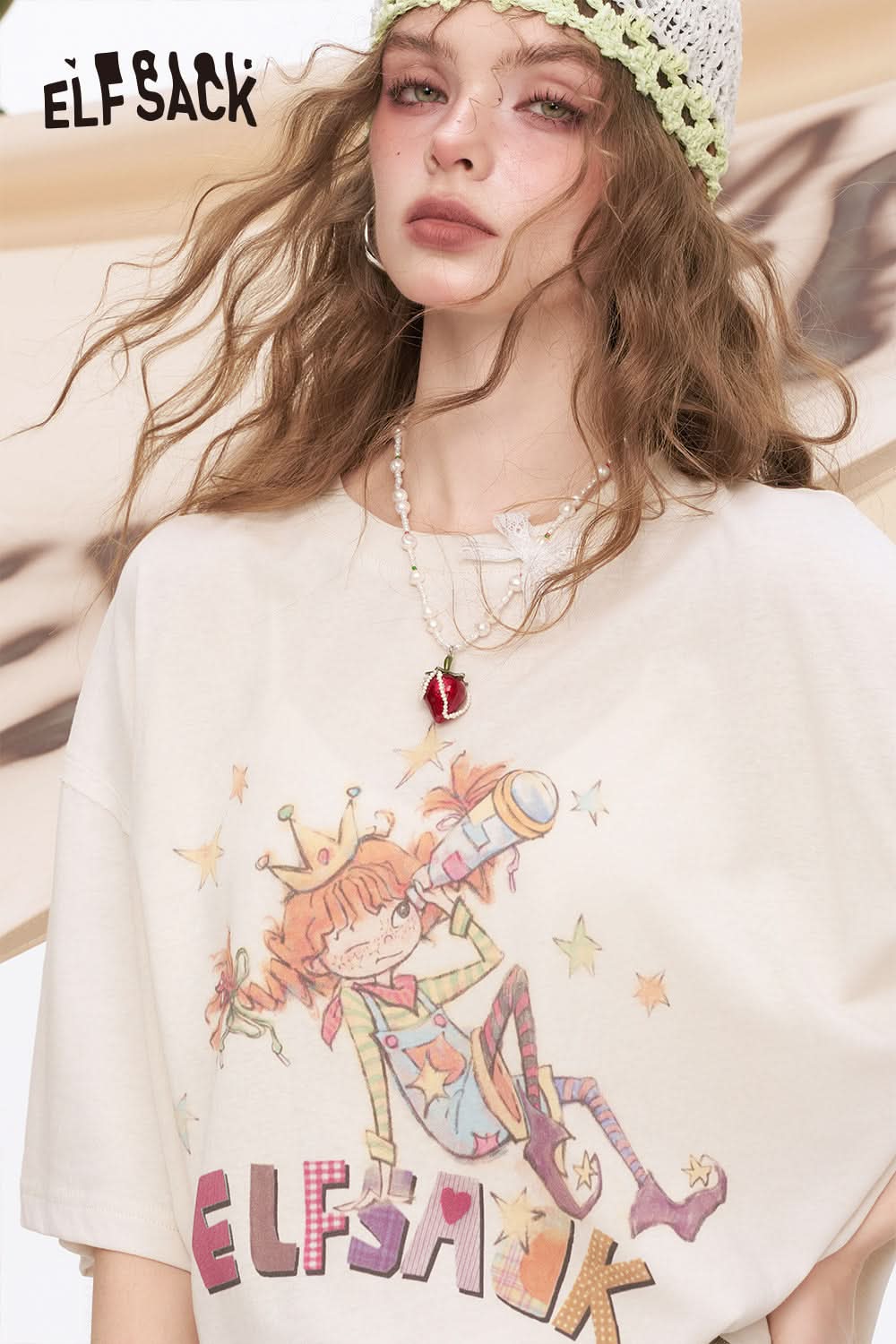ELFSACK Printed Loose Casual Short Sleeve T-Shirt