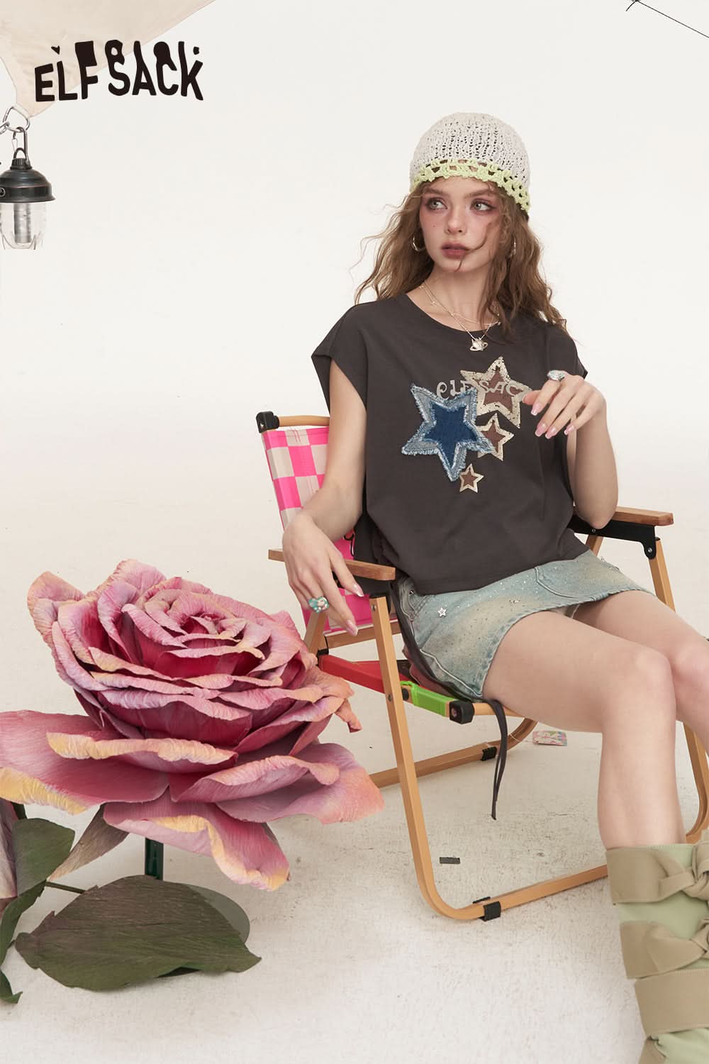 ELFSACK Retro Cowboy Star Loose Casual Sleeveless T-Shirt