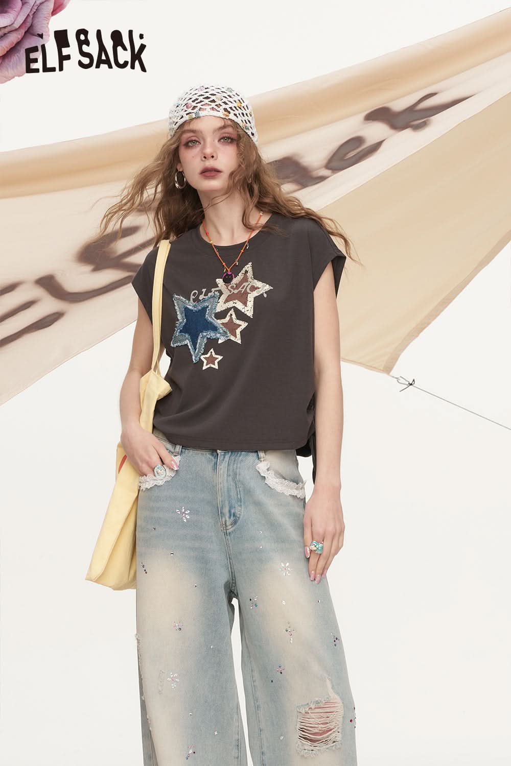 ELFSACK Retro Cowboy Star Loose Casual Sleeveless T-Shirt