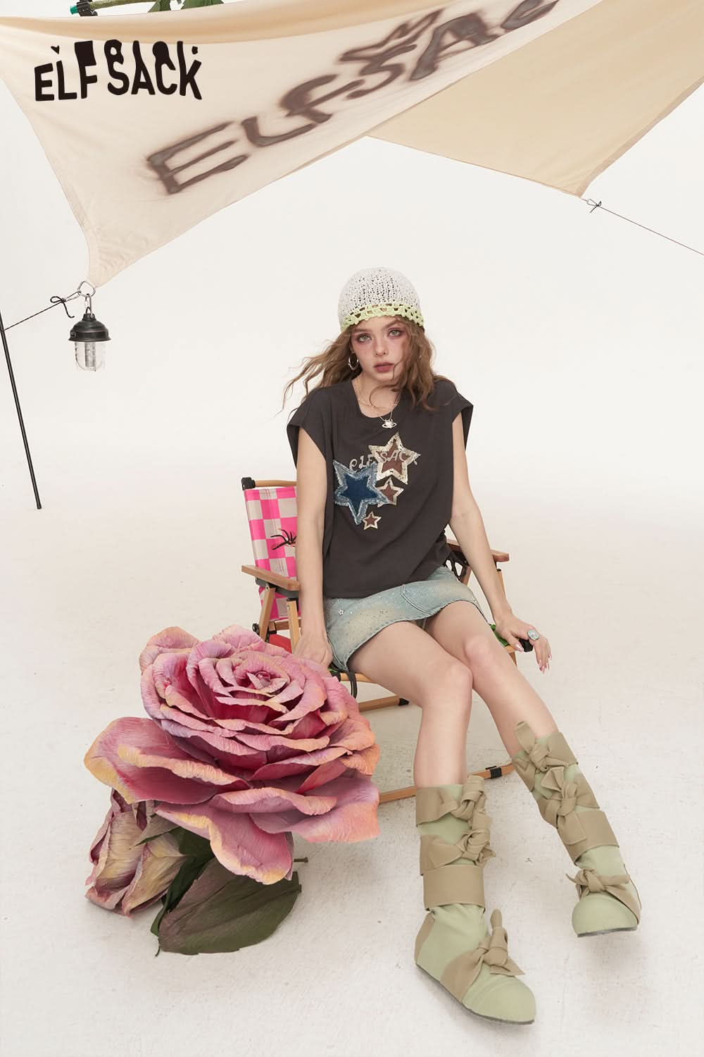 ELFSACK Retro Cowboy Star Loose Casual Sleeveless T-Shirt