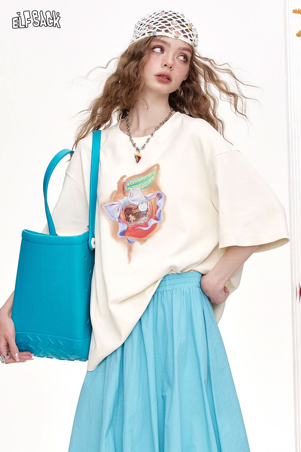 ELFSACK Off White Printed Casual Short Sleeved T-Shirt