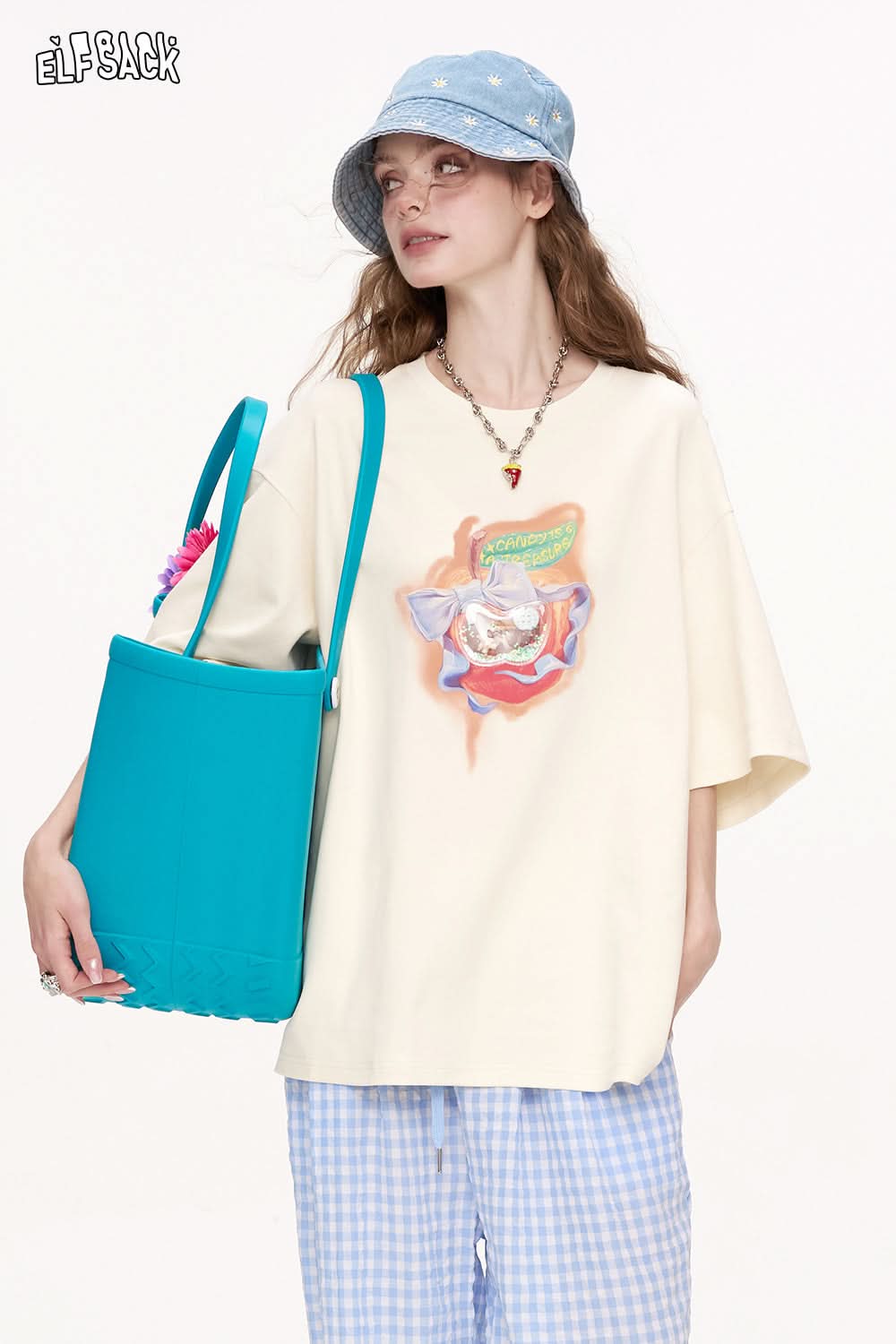 ELFSACK Off White Printed Casual Short Sleeved T-Shirt