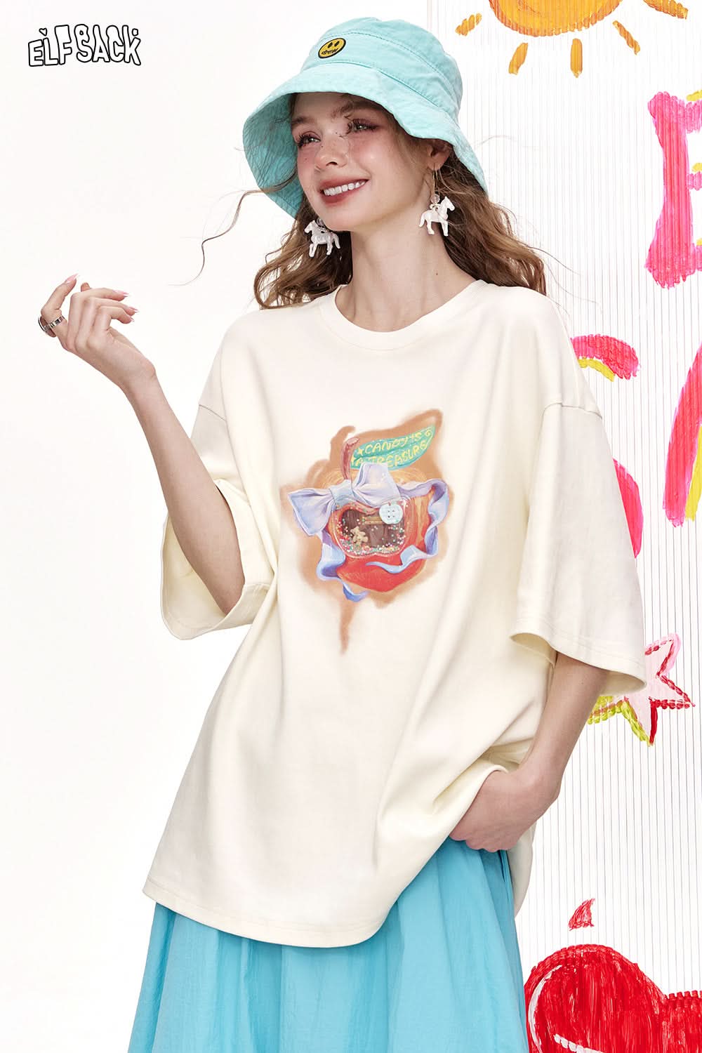 ELFSACK Off White Printed Casual Short Sleeved T-Shirt