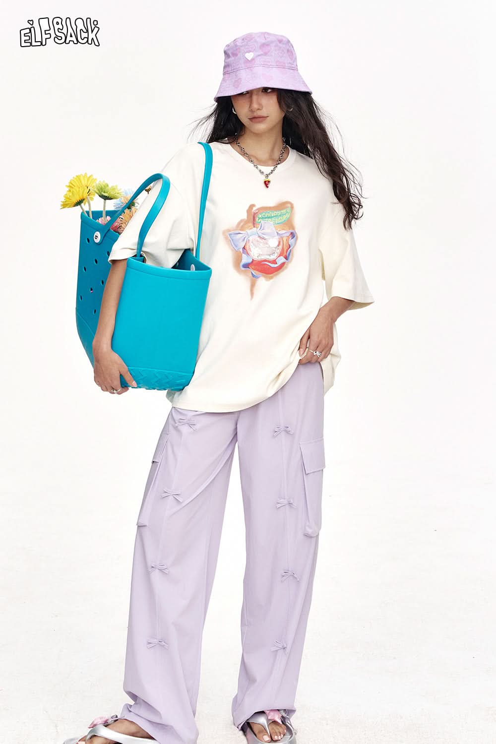 ELFSACK Off White Printed Casual Short Sleeved T-Shirt