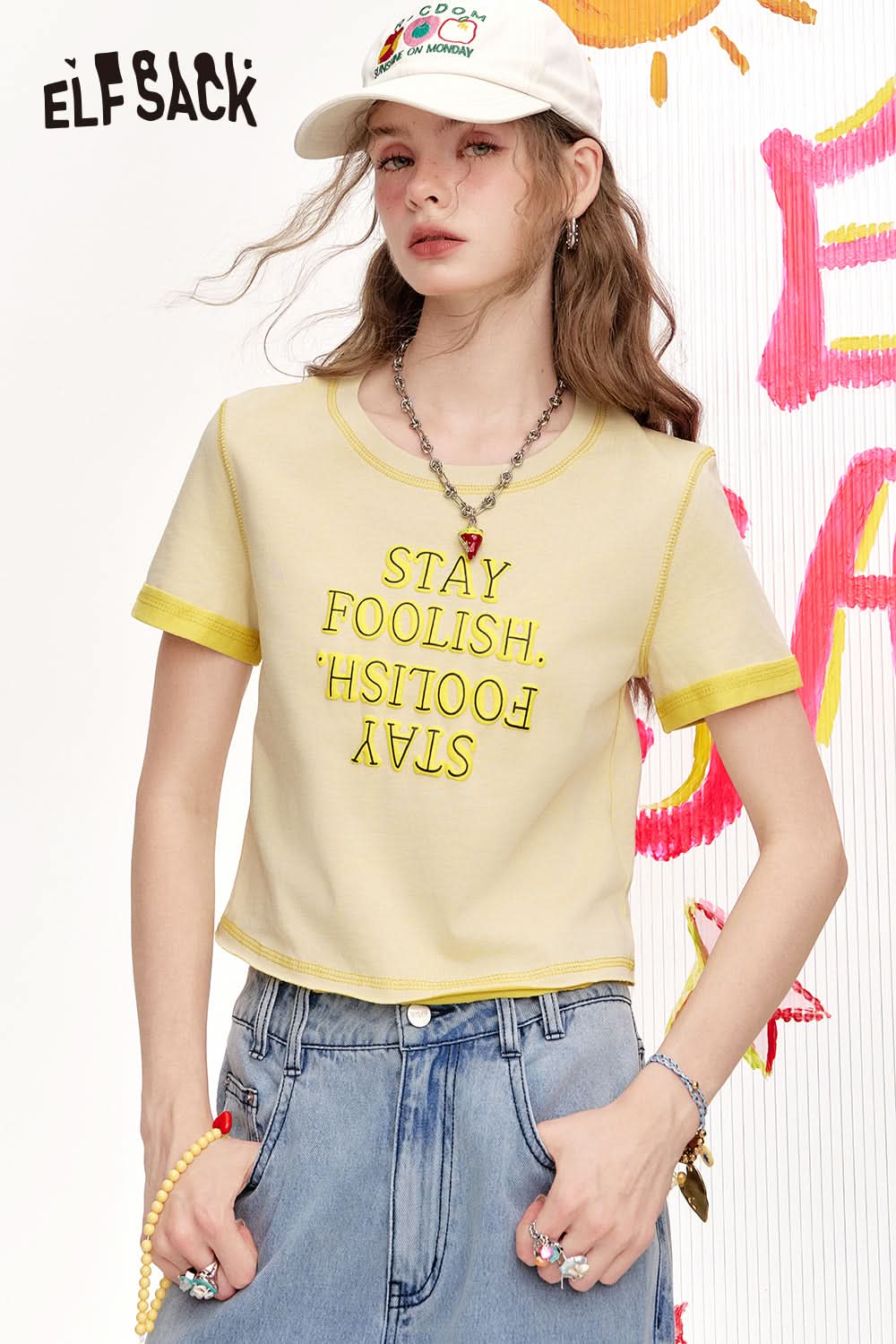 ELFSACK Product Letter Printed Loose Short Sleeve Women'S Casual T-Shirt