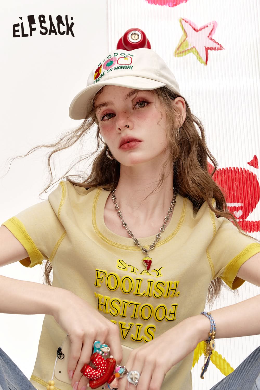 ELFSACK Product Letter Printed Loose Short Sleeve Women'S Casual T-Shirt