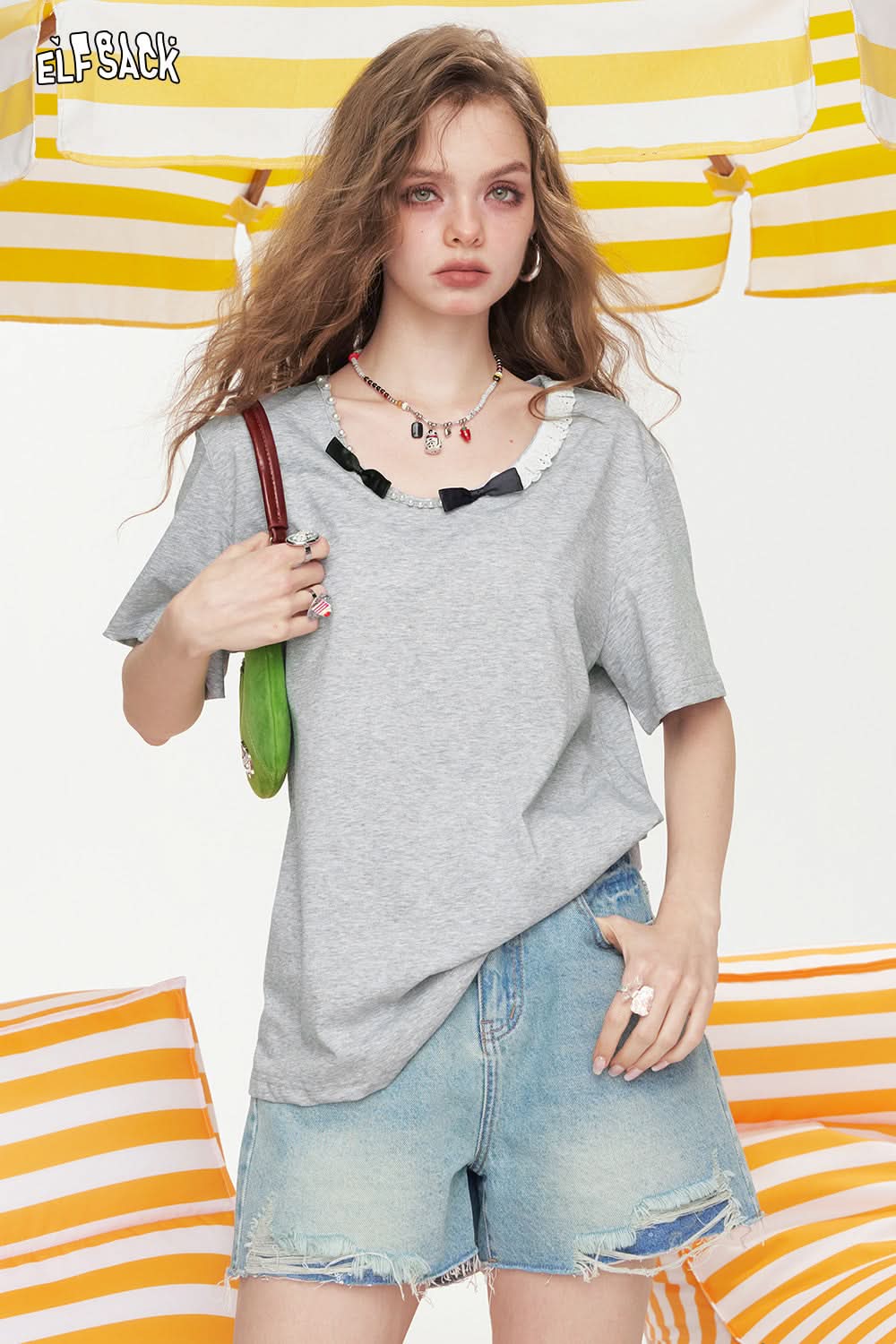 ELFSACK Sweet Lace Patchwork Casual T-Shirt