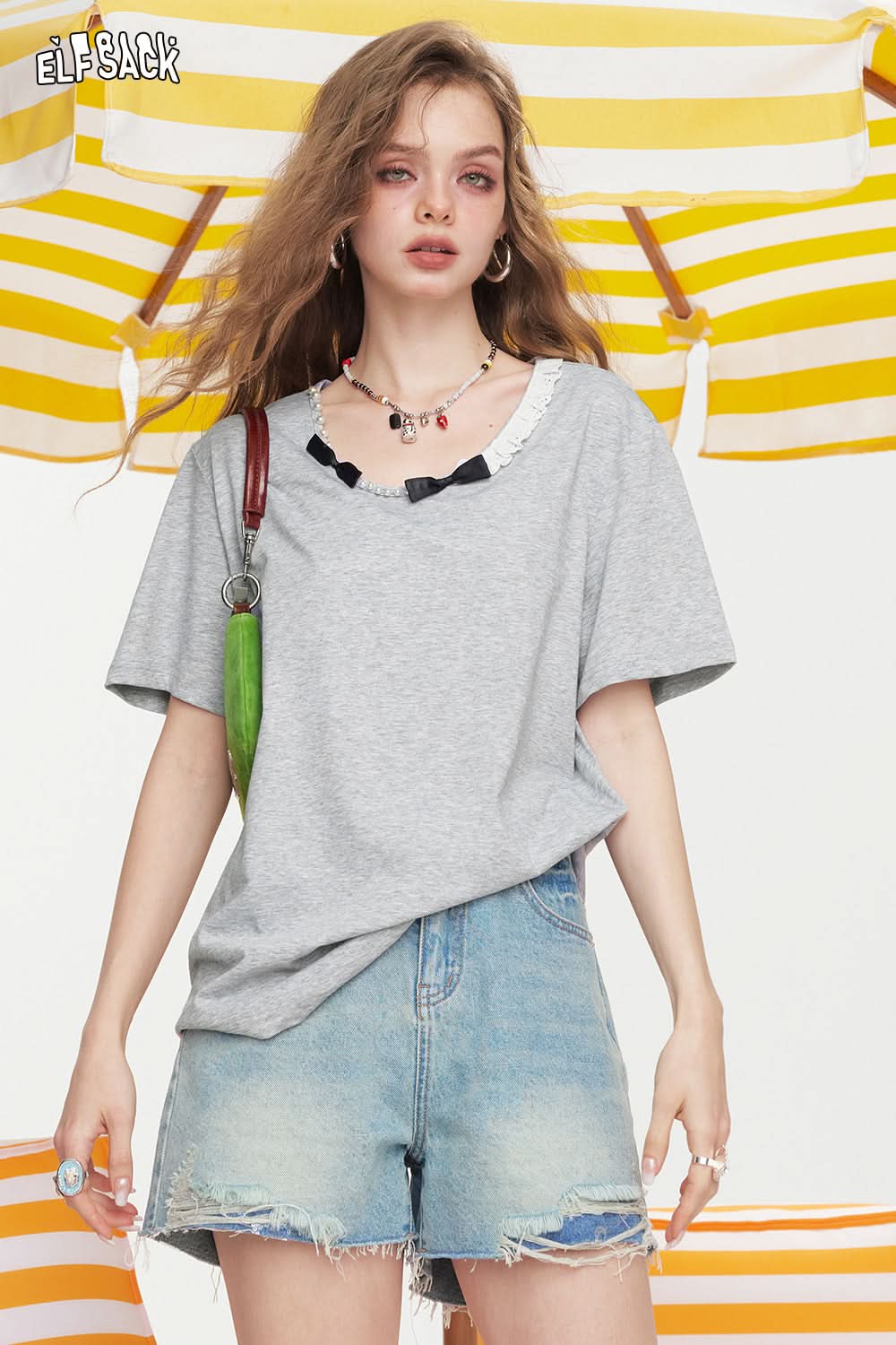 ELFSACK Sweet Lace Patchwork Casual T-Shirt